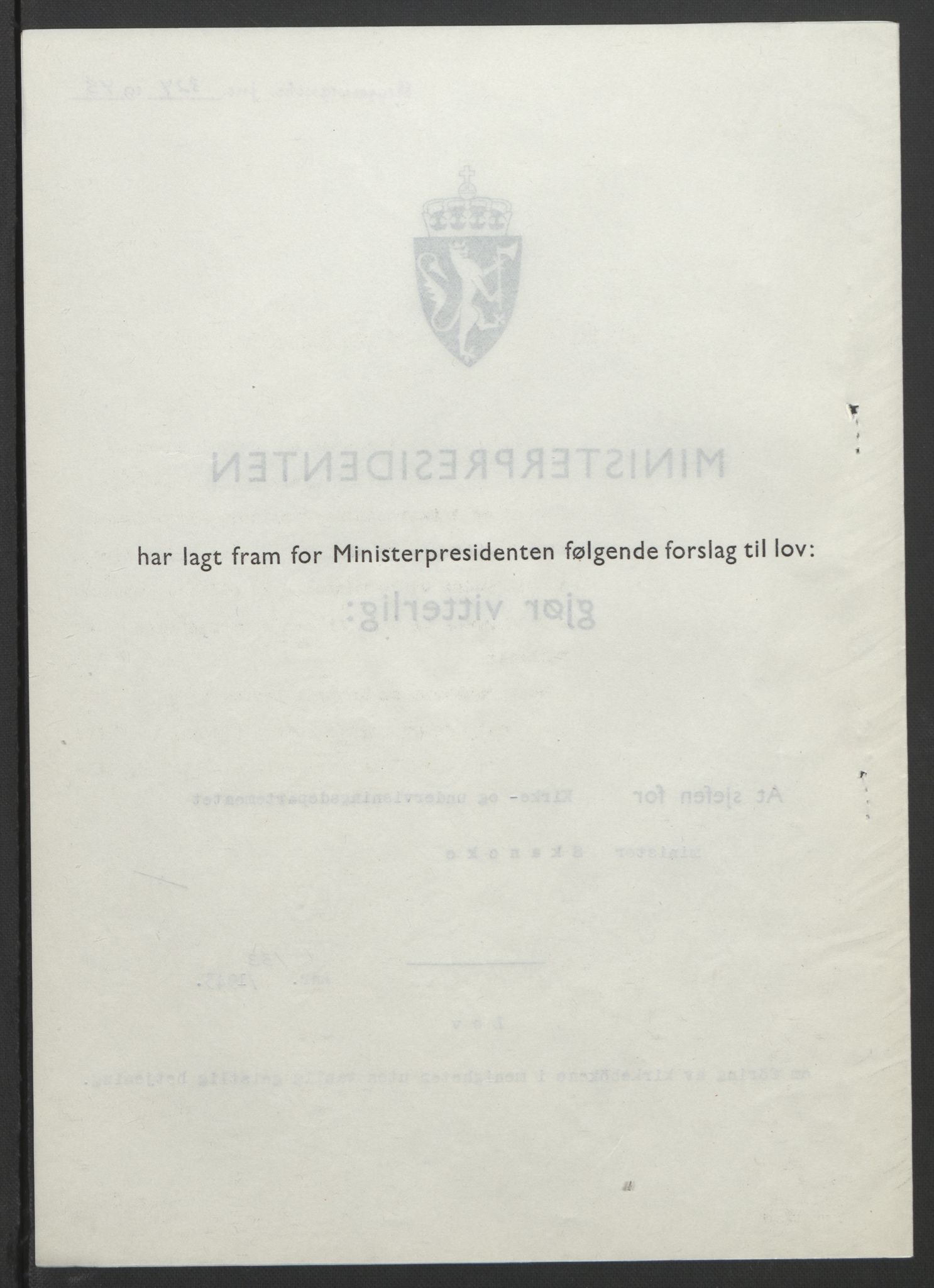 NS-administrasjonen 1940-1945 (Statsrådsekretariatet, de kommisariske statsråder mm), RA/S-4279/D/Db/L0099: Lover, 1943, p. 621