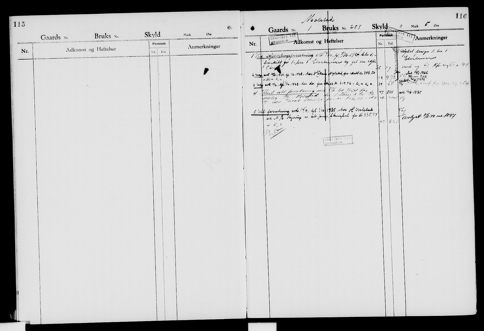 Nord-Hedmark sorenskriveri, SAH/TING-012/H/Ha/Had/Hade/L0007: Mortgage register no. 4.7, 1924-1940, p. 115-116