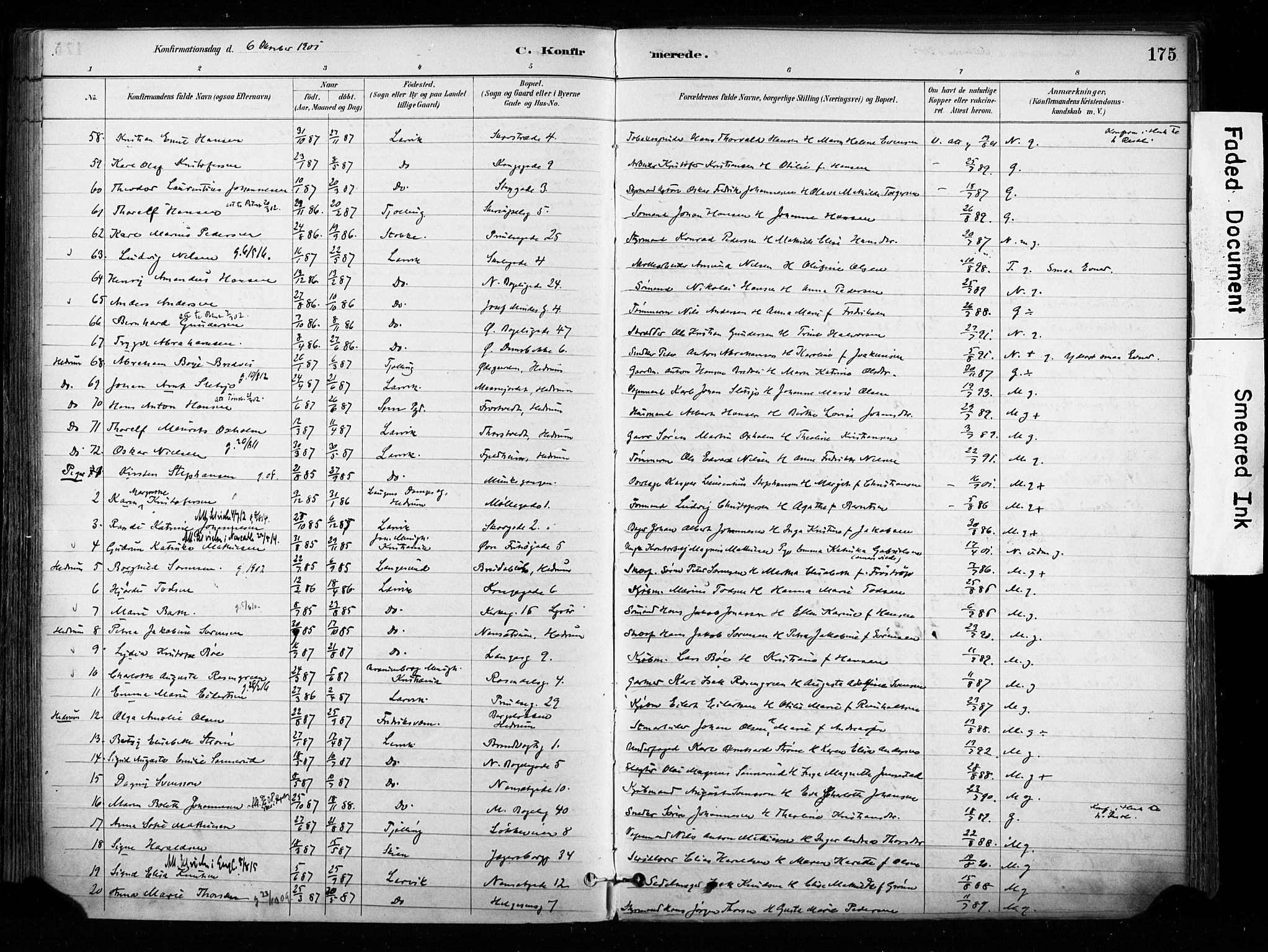 Larvik kirkebøker, AV/SAKO-A-352/F/Fa/L0008: Parish register (official) no. I 8, 1884-1902, p. 175