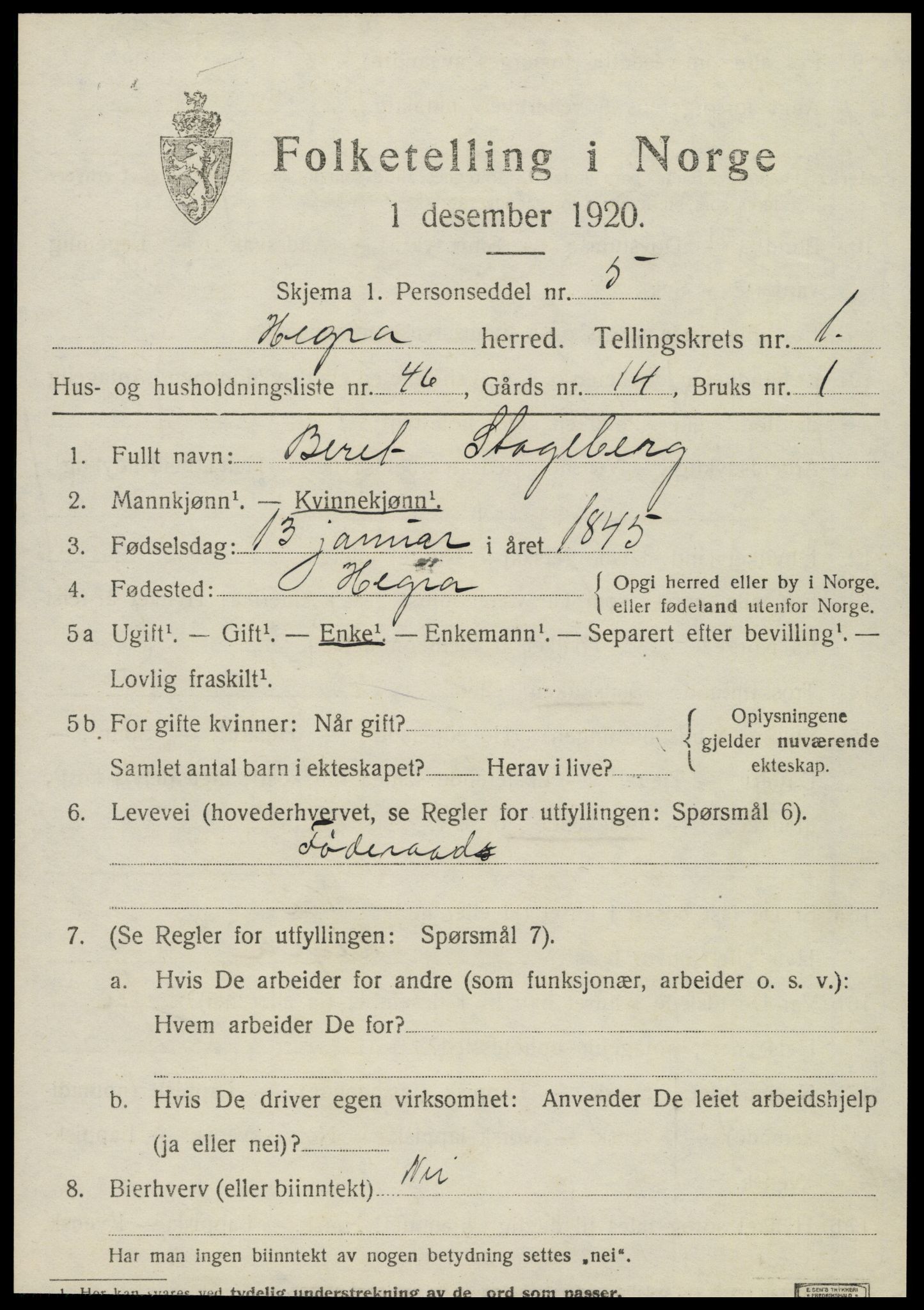 SAT, 1920 census for Hegra, 1920, p. 1554