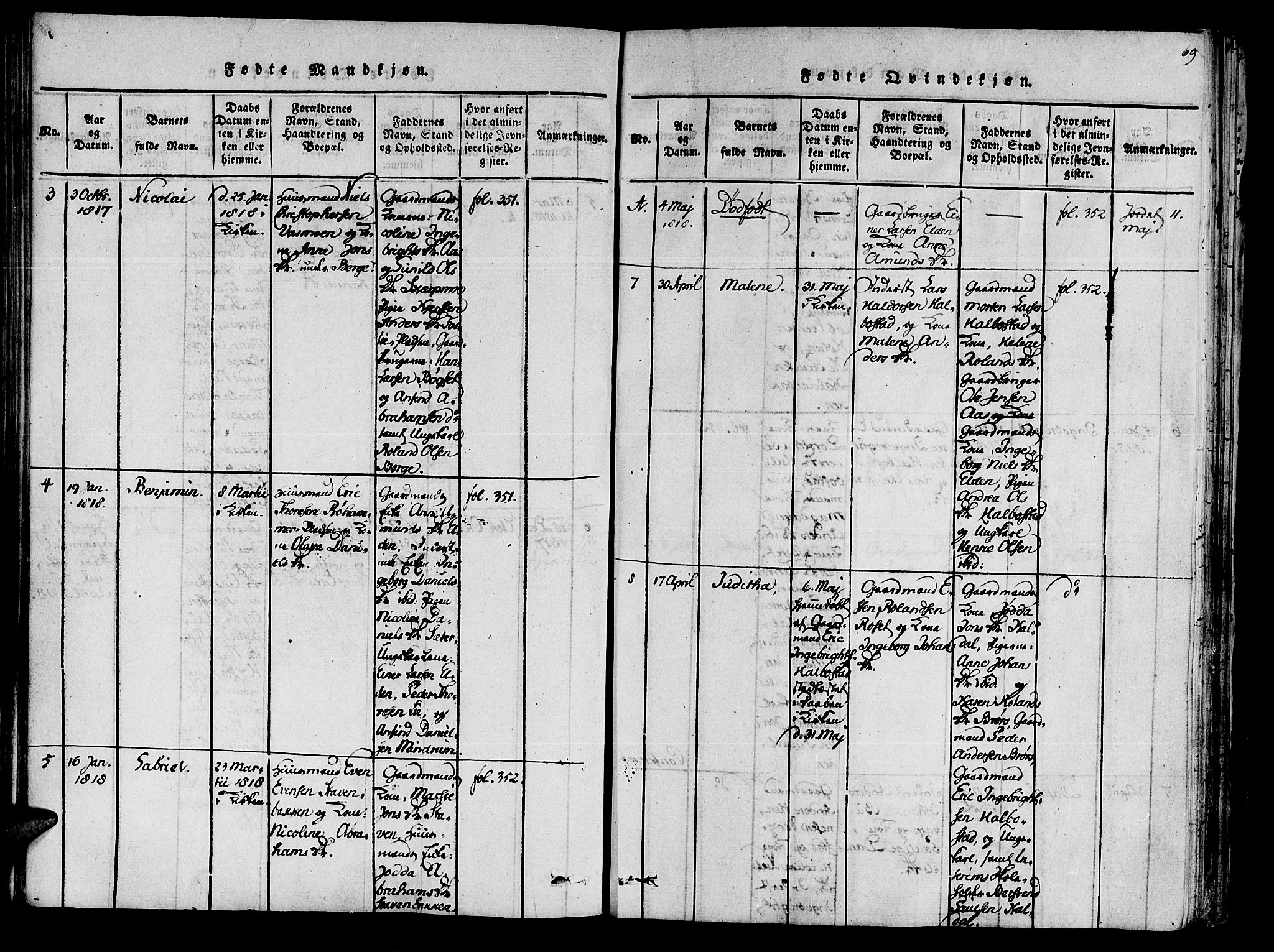 Ministerialprotokoller, klokkerbøker og fødselsregistre - Nord-Trøndelag, SAT/A-1458/741/L0387: Parish register (official) no. 741A03 /3, 1817-1822, p. 69