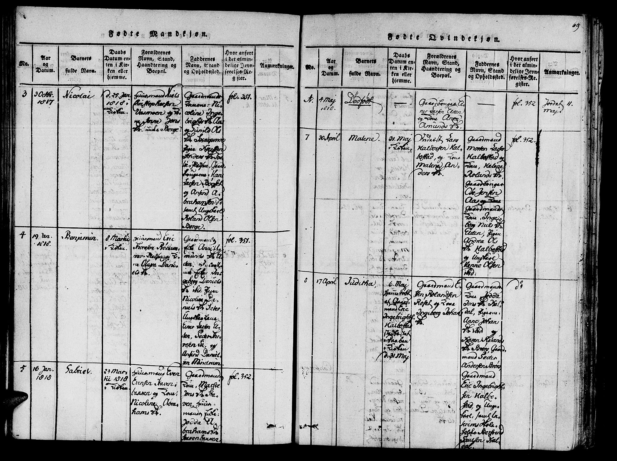 Ministerialprotokoller, klokkerbøker og fødselsregistre - Nord-Trøndelag, AV/SAT-A-1458/741/L0387: Parish register (official) no. 741A03 /3, 1817-1822, p. 69