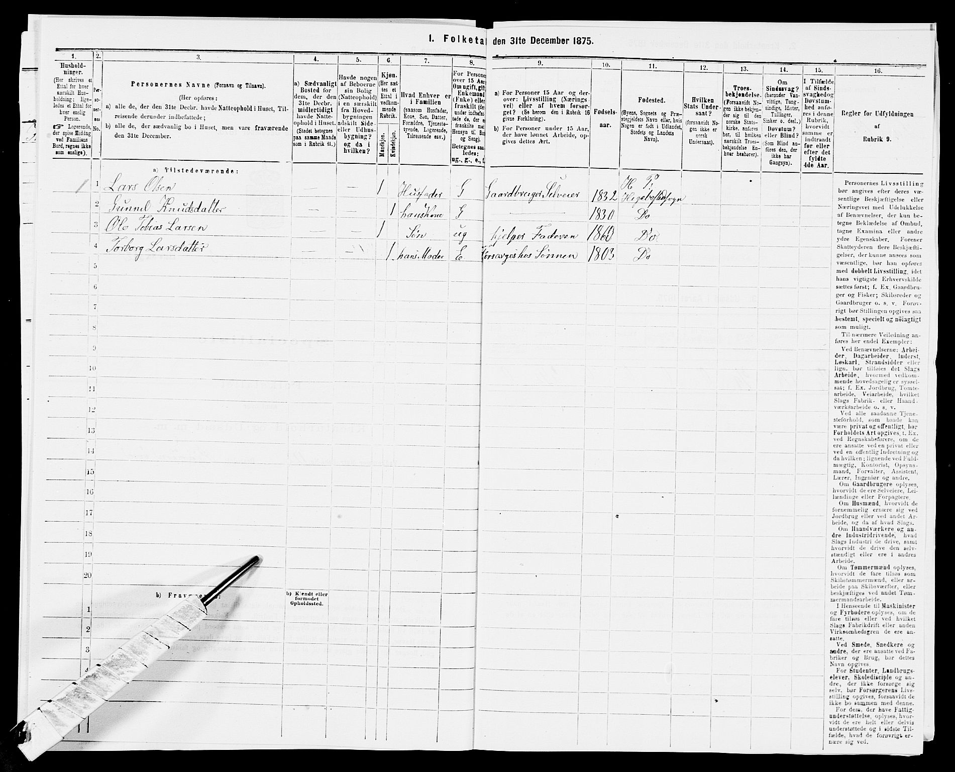 SAK, 1875 census for 1034P Hægebostad, 1875, p. 265