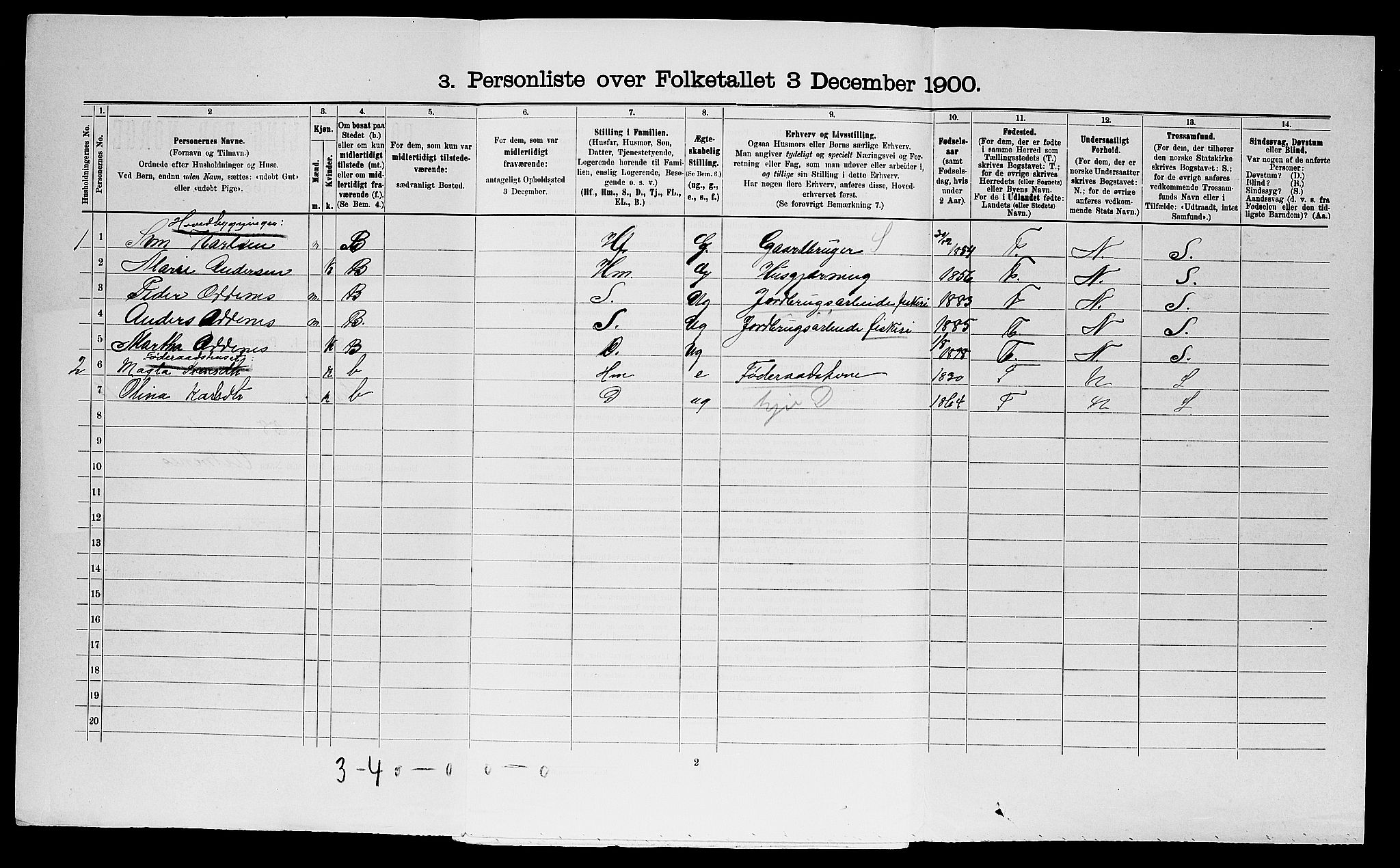 SAST, 1900 census for Strand, 1900, p. 835