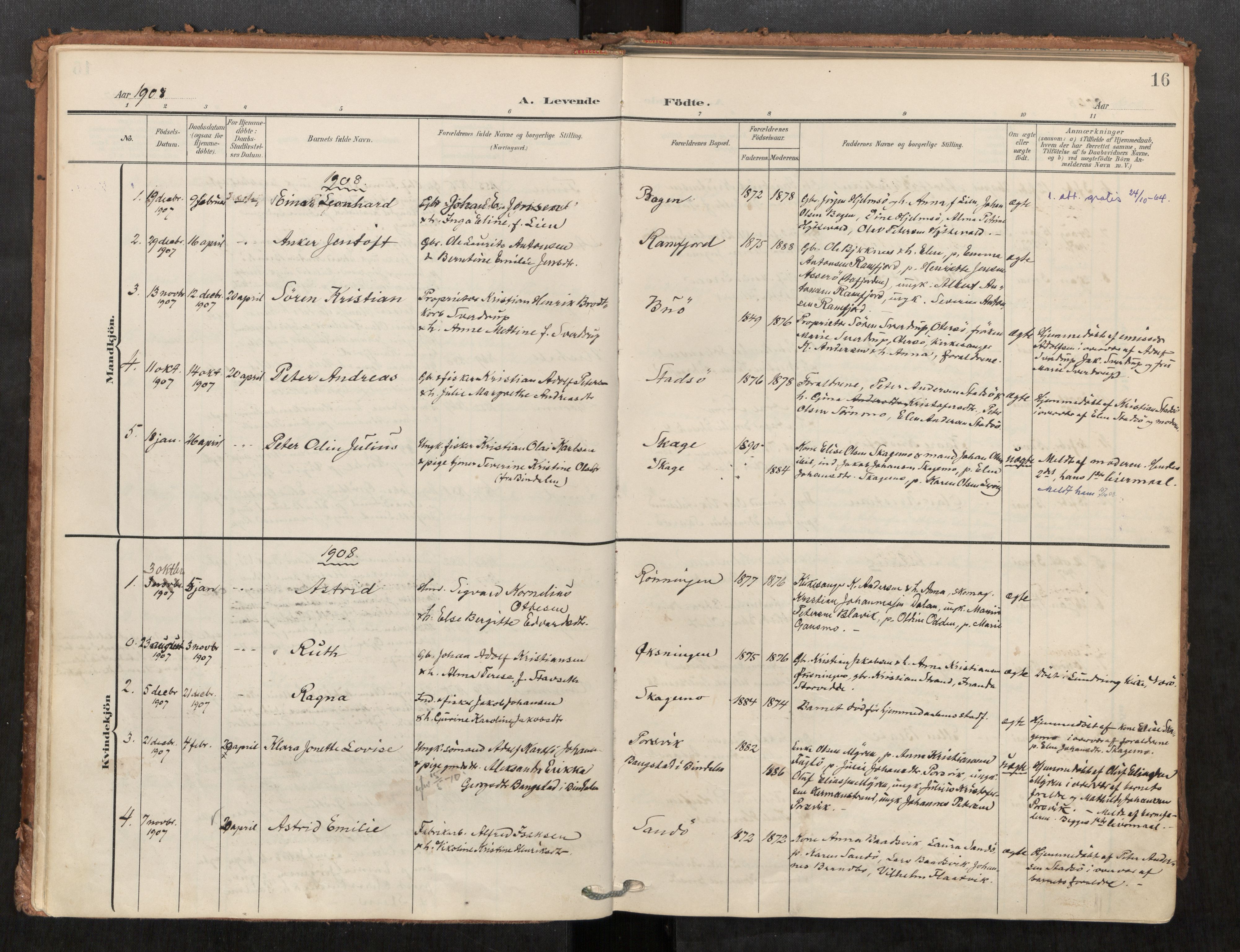 Kolvereid sokneprestkontor, SAT/A-1171/H/Ha/Haa/L0001: Parish register (official) no. 1, 1903-1922, p. 16
