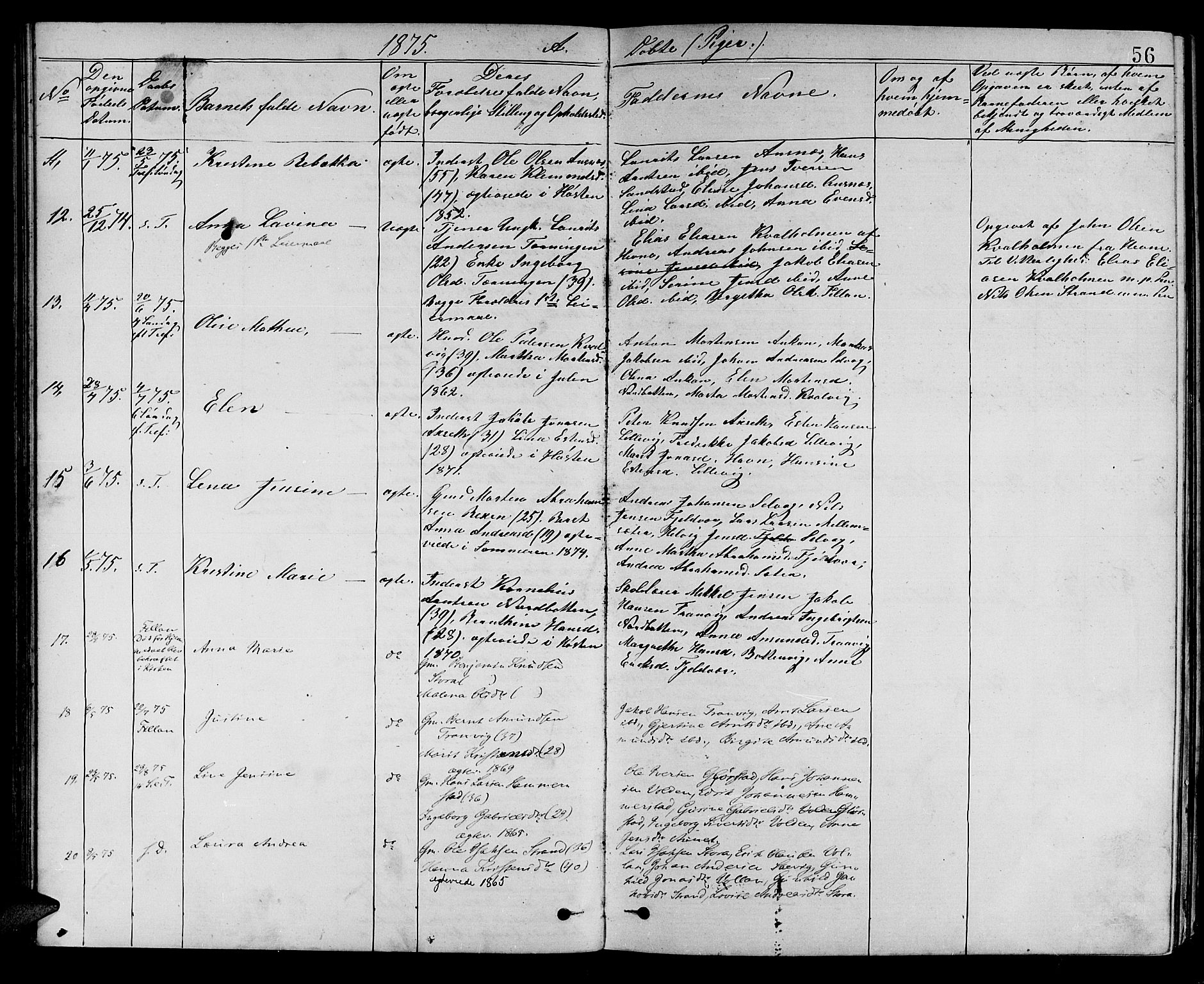 Ministerialprotokoller, klokkerbøker og fødselsregistre - Sør-Trøndelag, SAT/A-1456/637/L0561: Parish register (copy) no. 637C02, 1873-1882, p. 56