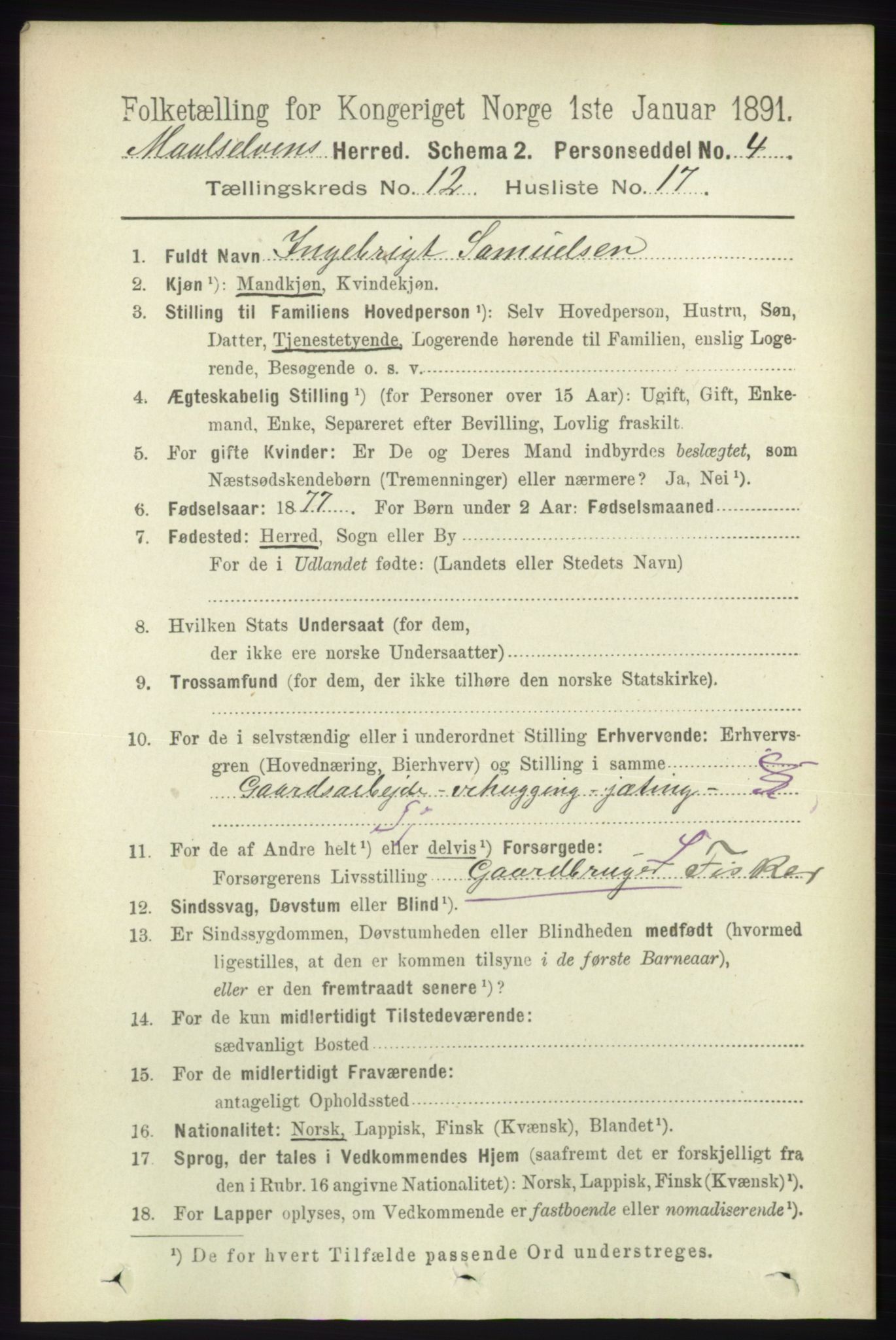 RA, 1891 census for 1924 Målselv, 1891, p. 3904