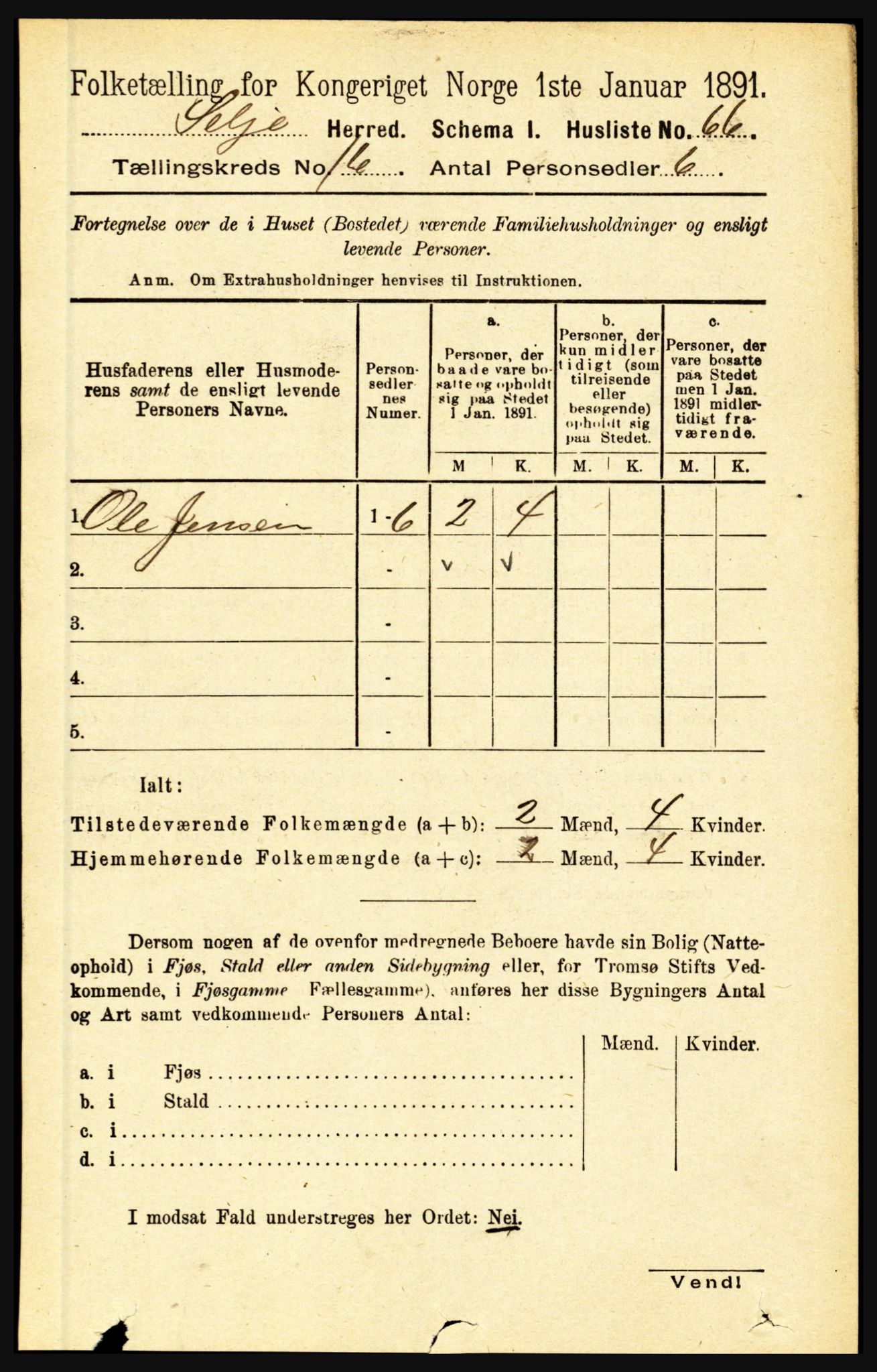 RA, 1891 census for 1441 Selje, 1891, p. 5052