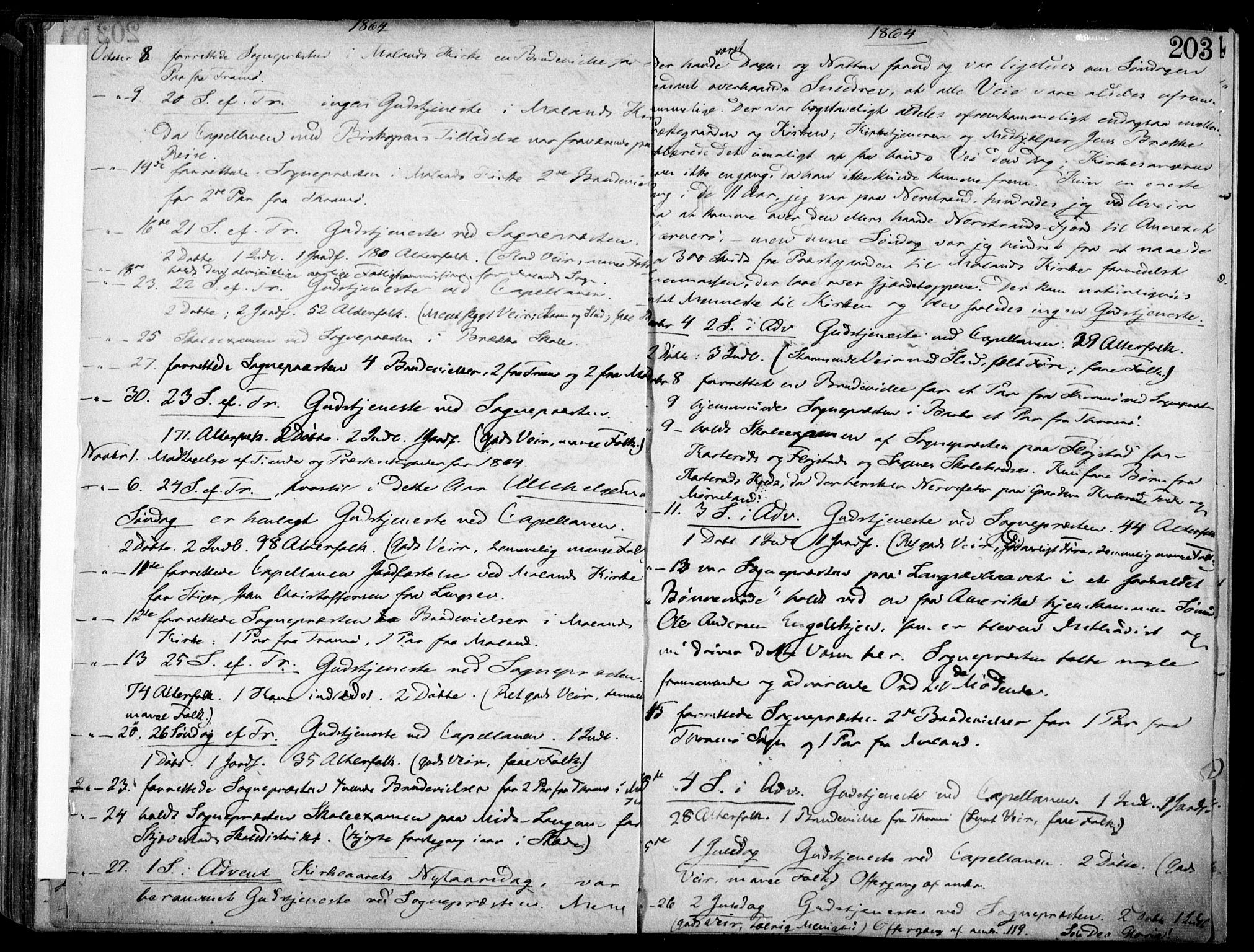 Austre Moland sokneprestkontor, SAK/1111-0001/F/Fa/Faa/L0008: Parish register (official) no. A 8, 1858-1868, p. 203