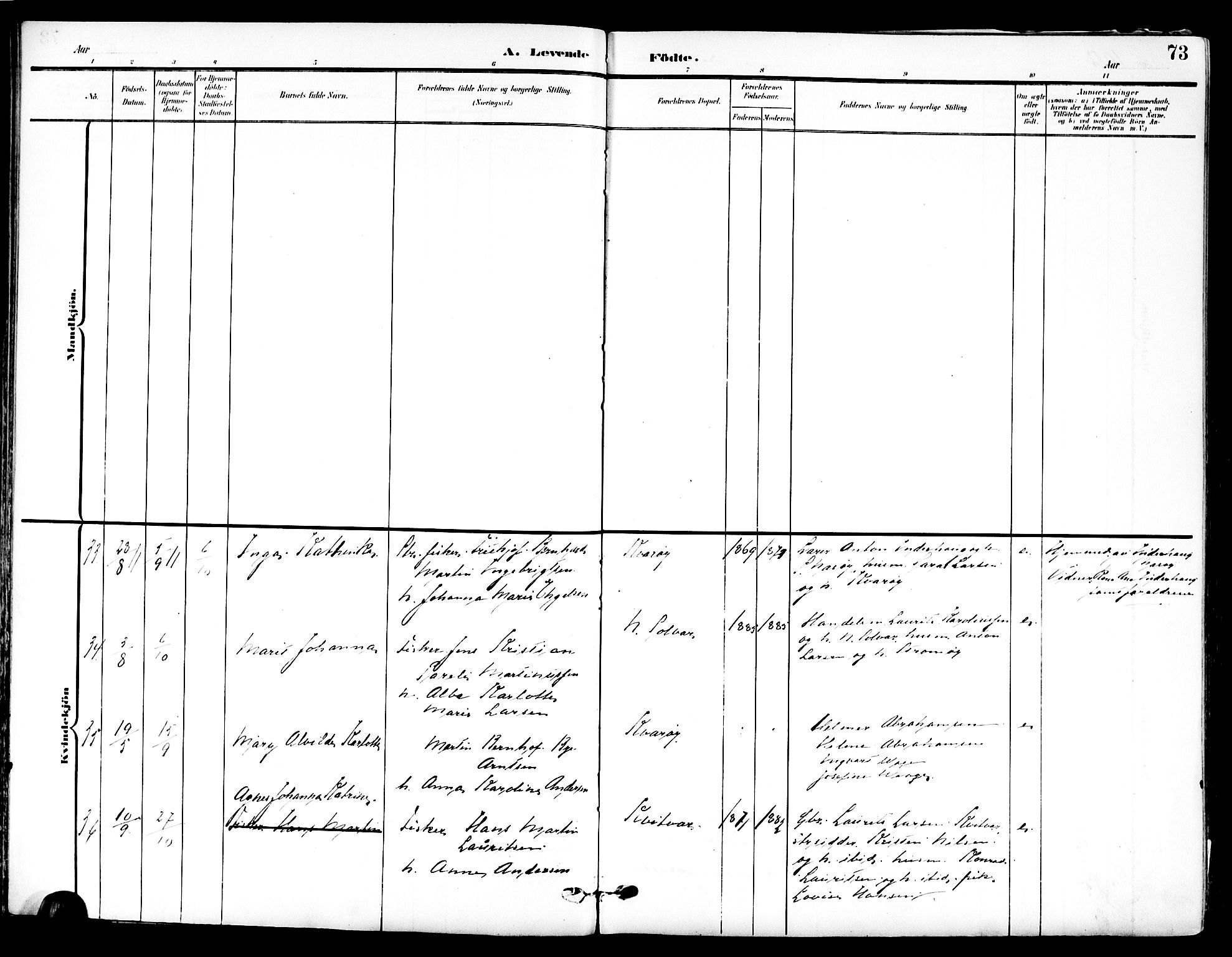 Ministerialprotokoller, klokkerbøker og fødselsregistre - Nordland, SAT/A-1459/839/L0569: Parish register (official) no. 839A06, 1903-1922, p. 73