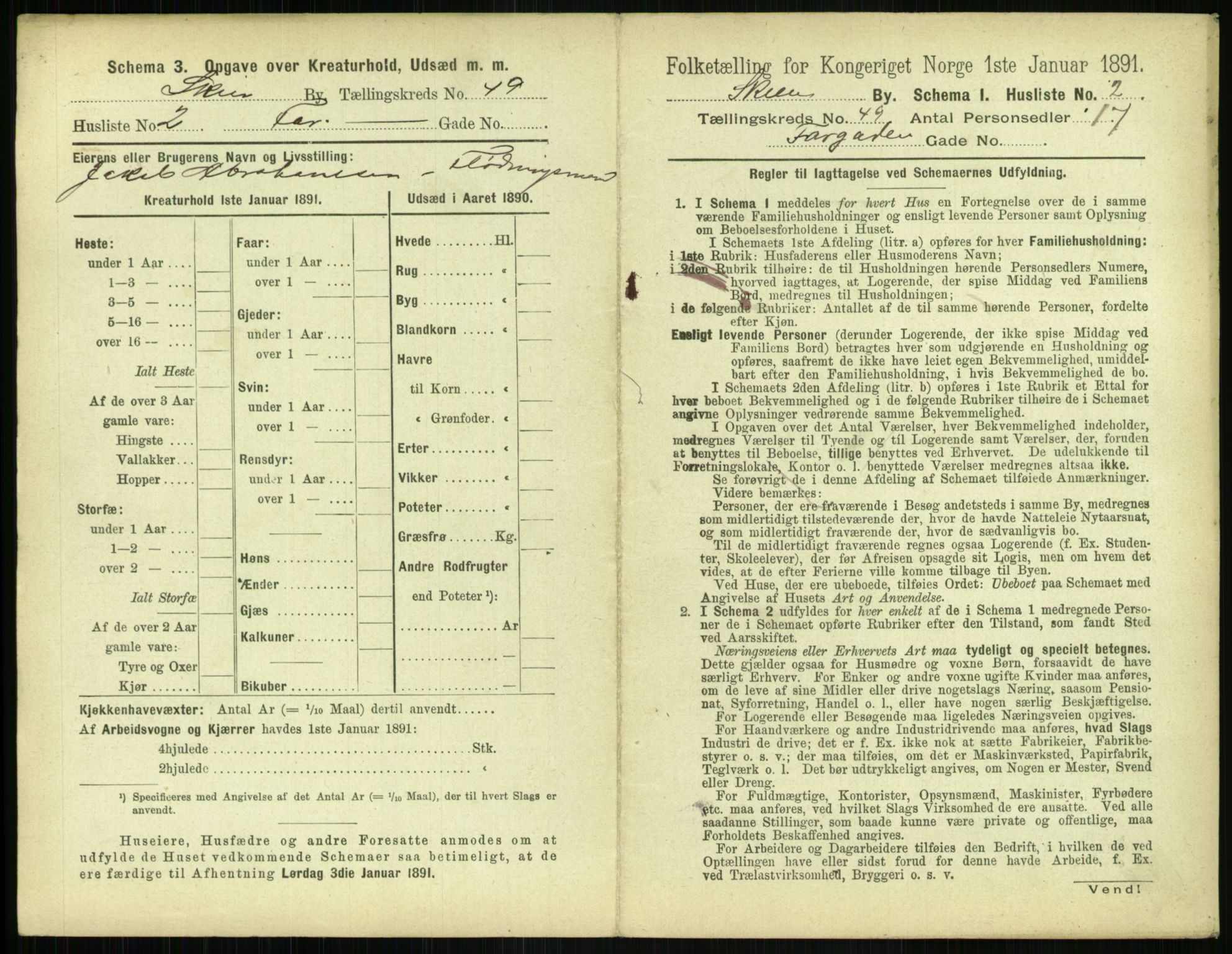 RA, 1891 census for 0806 Skien, 1891, p. 1888