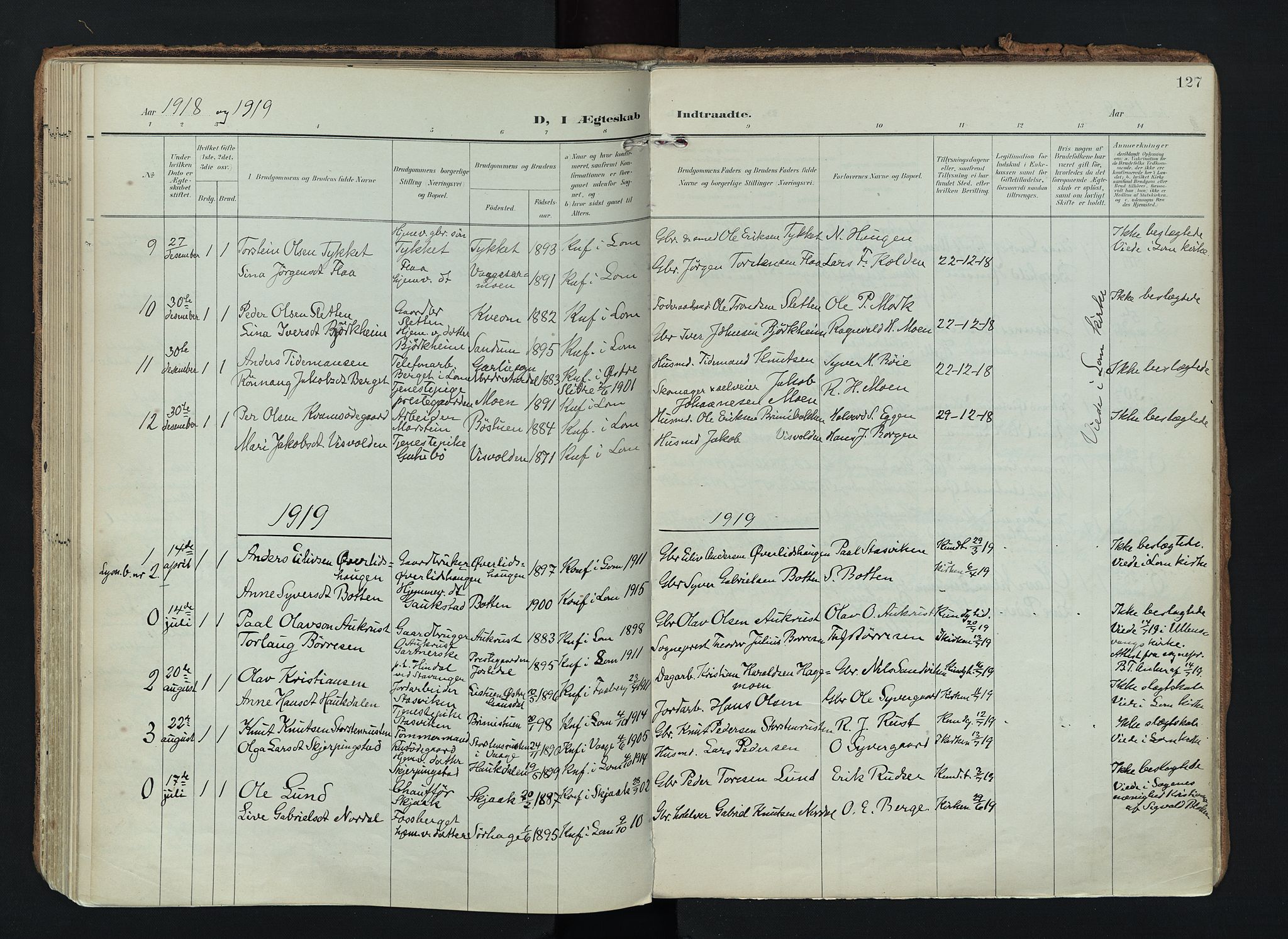 Lom prestekontor, SAH/PREST-070/K/L0010: Parish register (official) no. 10, 1899-1926, p. 127