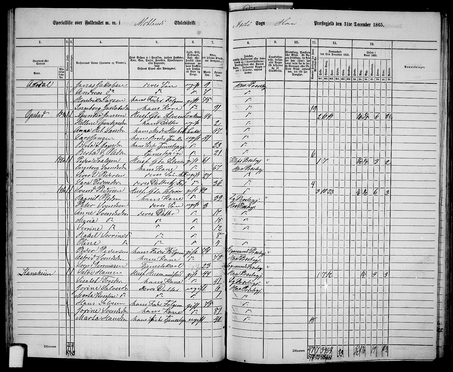 RA, 1865 census for Hå, 1865, p. 54