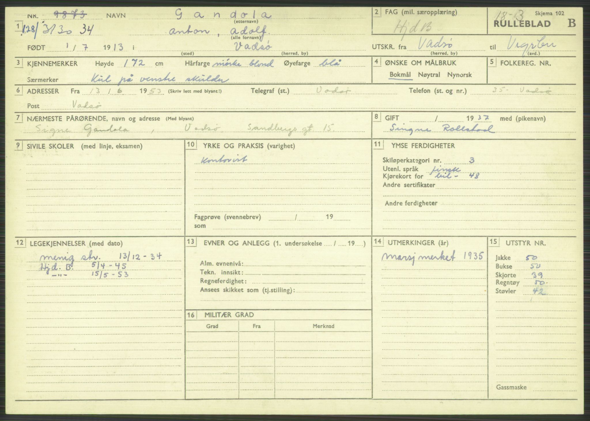 Forsvaret, Varanger bataljon, AV/RA-RAFA-2258/1/D/L0444: Rulleblad for menige født 1913-1914, 1913-1914, p. 66