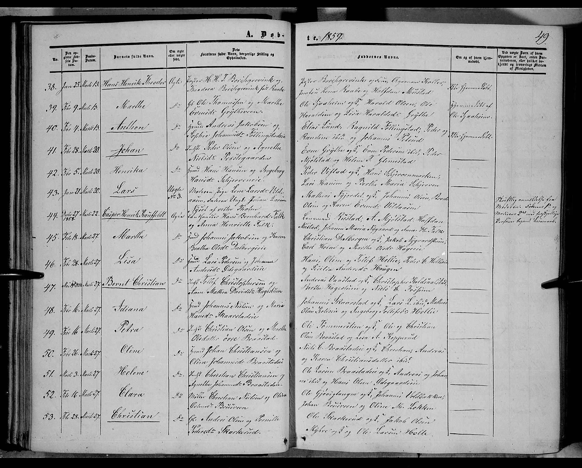 Vardal prestekontor, AV/SAH-PREST-100/H/Ha/Haa/L0006: Parish register (official) no. 6, 1854-1866, p. 49