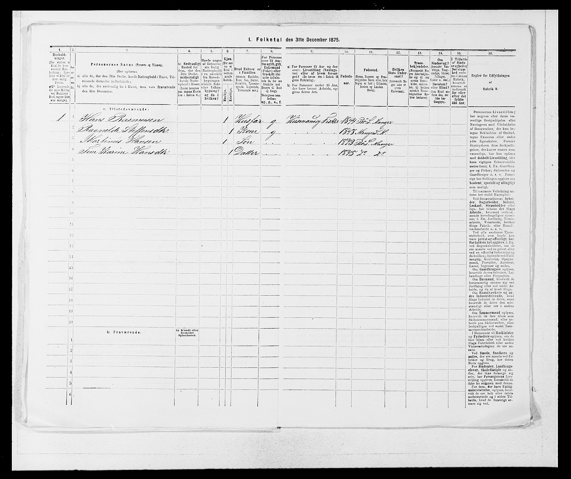 SAB, 1875 census for 1261P Manger, 1875, p. 398