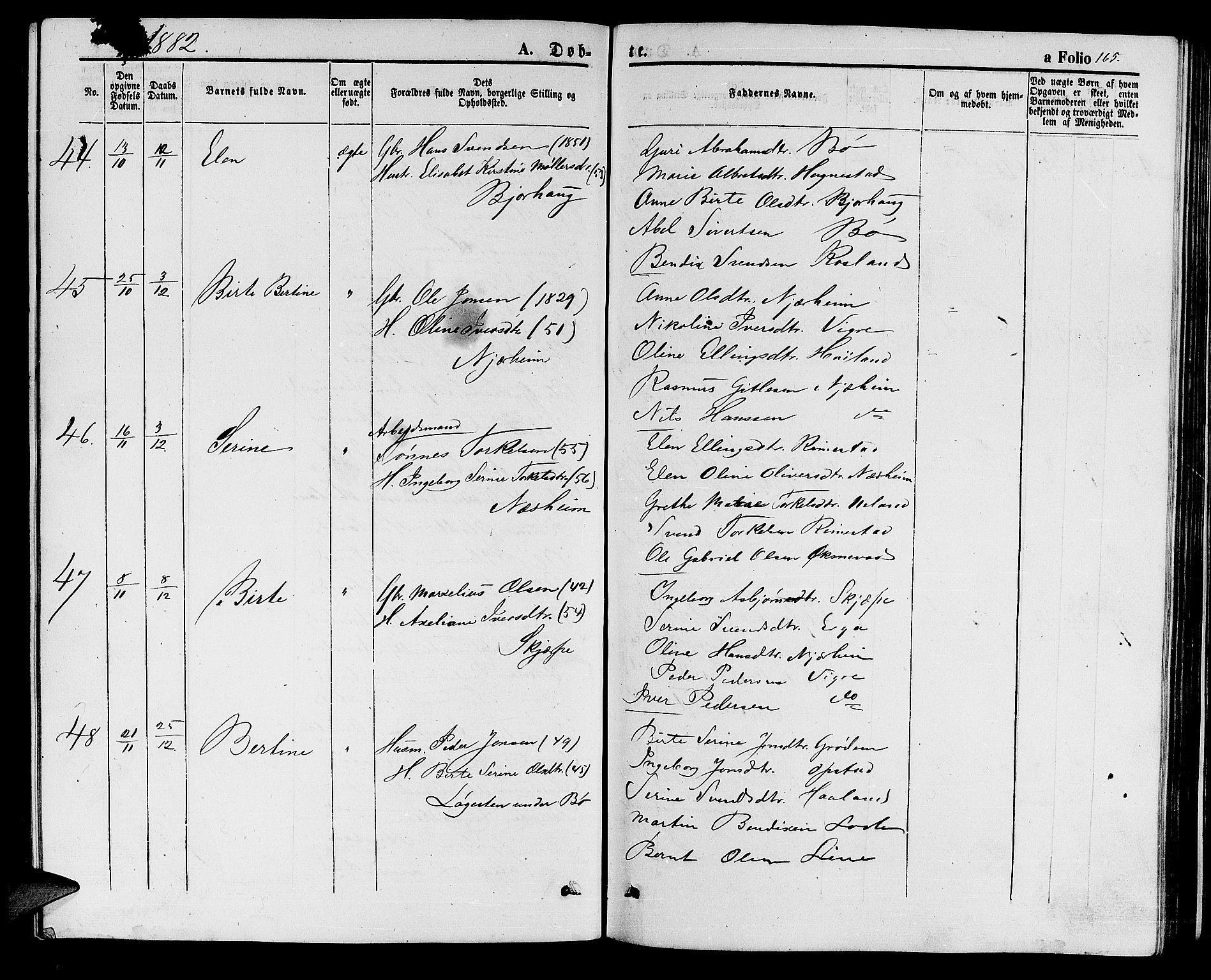 Hå sokneprestkontor, AV/SAST-A-101801/001/30BB/L0001: Parish register (copy) no. B 1, 1854-1883, p. 165