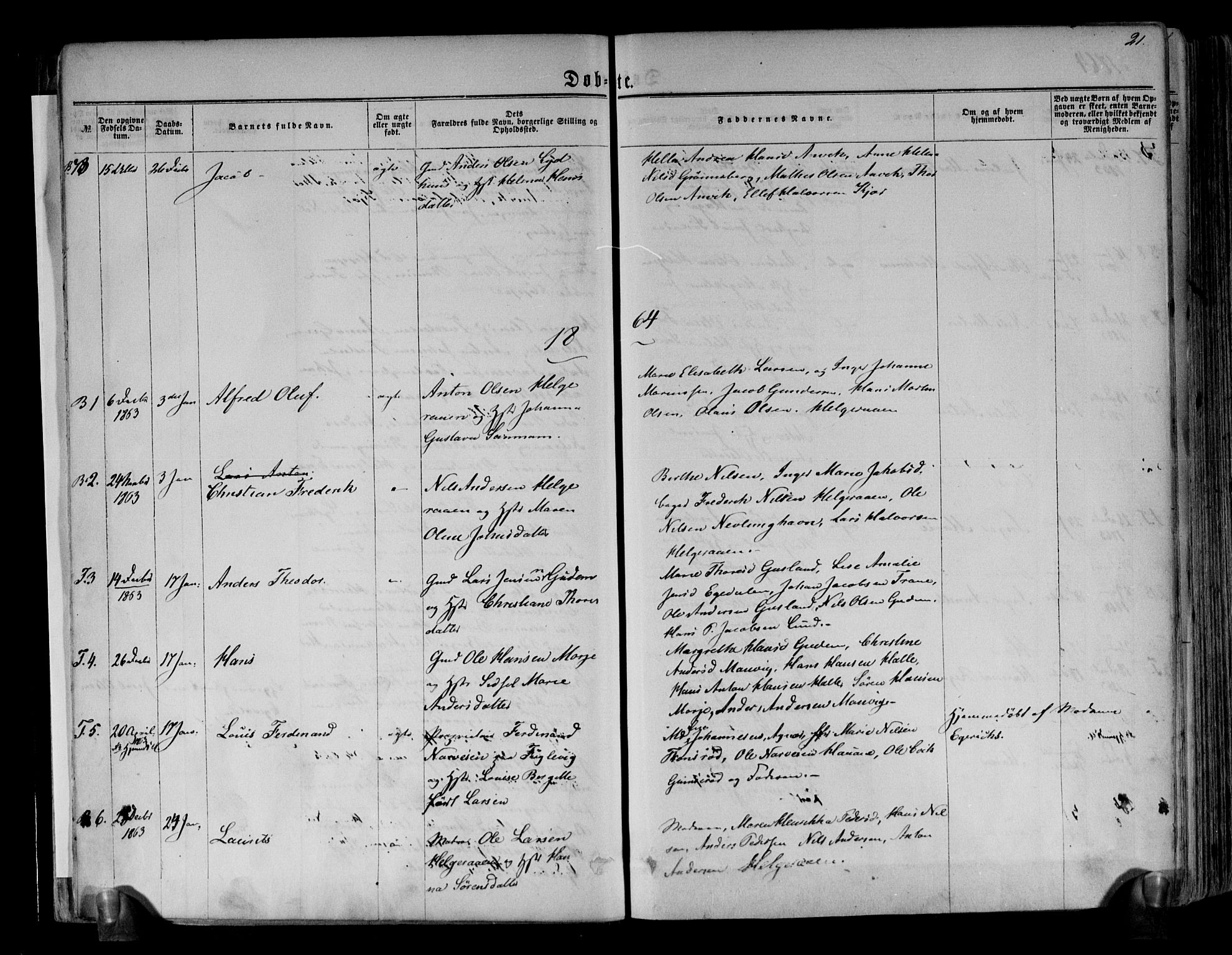 Brunlanes kirkebøker, AV/SAKO-A-342/F/Fa/L0005: Parish register (official) no. I 5, 1862-1877, p. 21