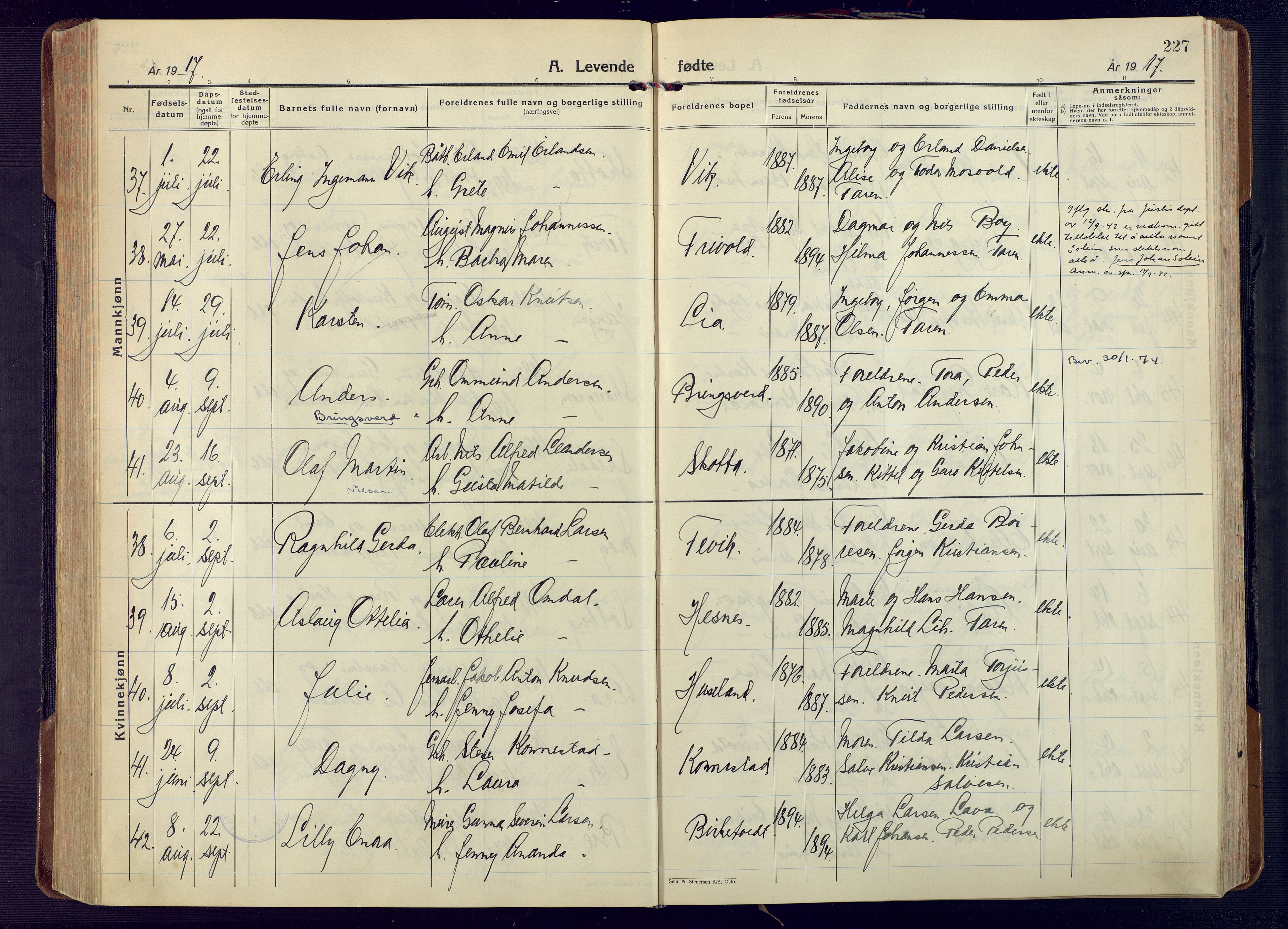 Fjære sokneprestkontor, AV/SAK-1111-0011/F/Fa/L0004: Parish register (official) no. A 4, 1902-1925, p. 227