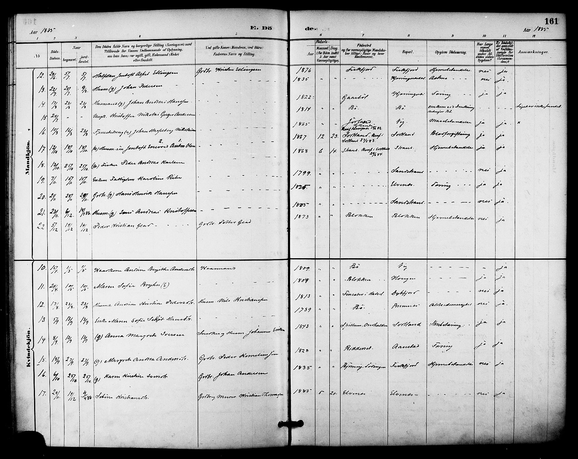 Ministerialprotokoller, klokkerbøker og fødselsregistre - Nordland, AV/SAT-A-1459/895/L1371: Parish register (official) no. 895A06, 1885-1894, p. 161