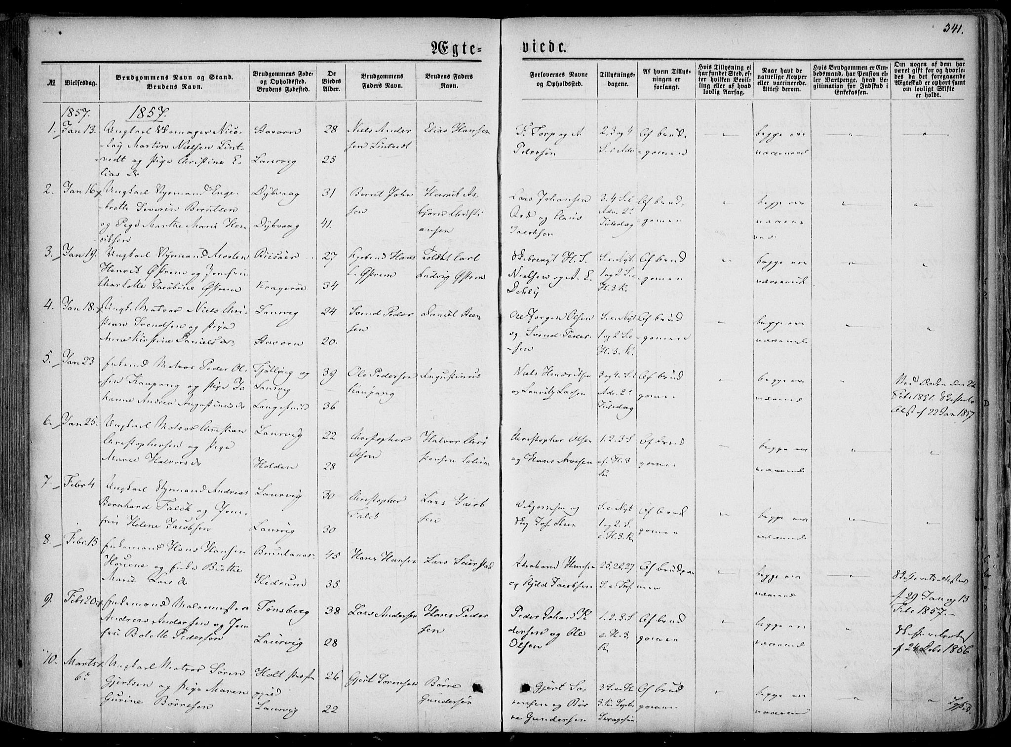 Larvik kirkebøker, SAKO/A-352/F/Fa/L0004: Parish register (official) no. I 4, 1856-1870, p. 341