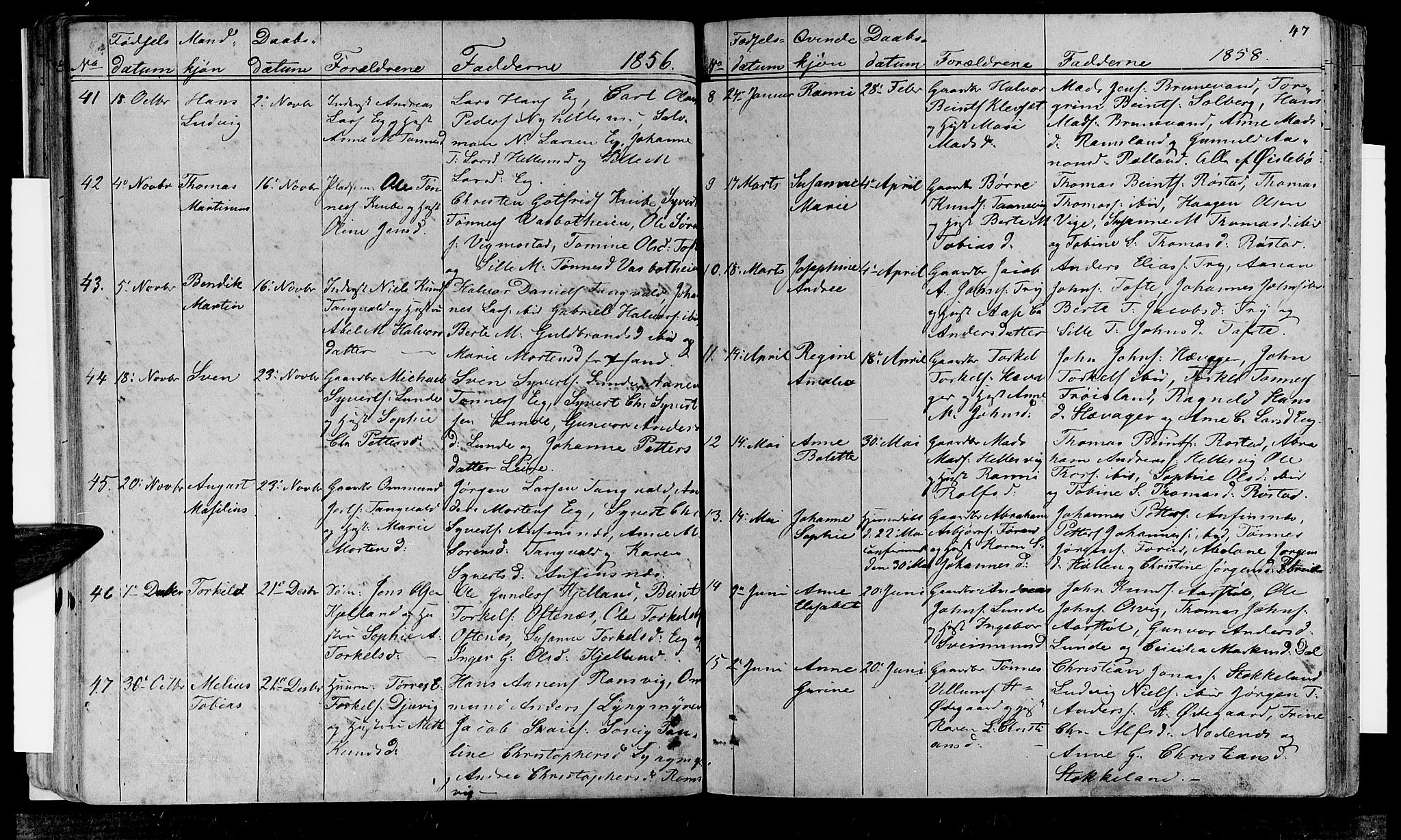 Søgne sokneprestkontor, AV/SAK-1111-0037/F/Fb/Fbb/L0003: Parish register (copy) no. B 3, 1848-1864, p. 47