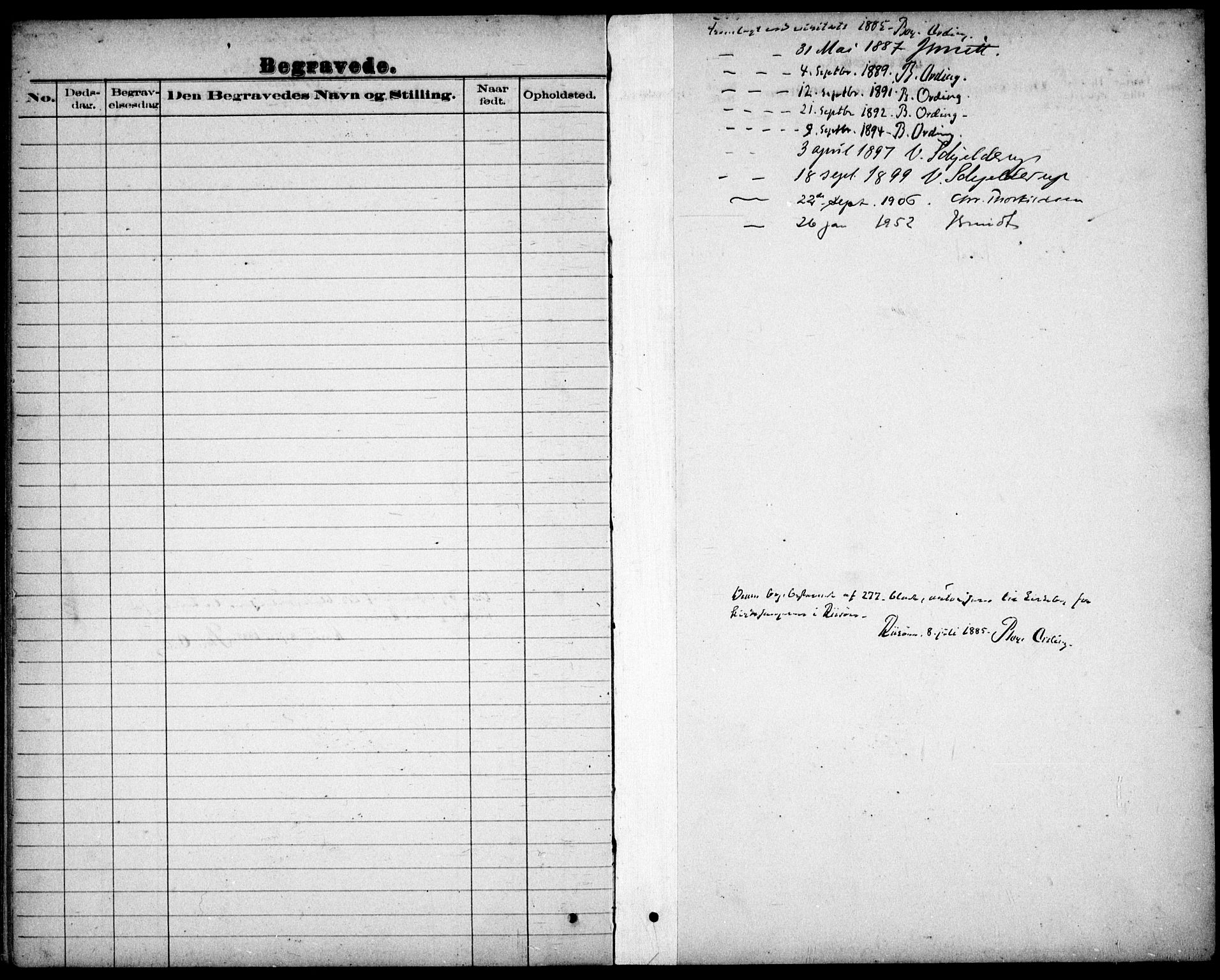 Risør sokneprestkontor, SAK/1111-0035/F/Fb/L0007: Parish register (copy) no. B 7, 1885-1908