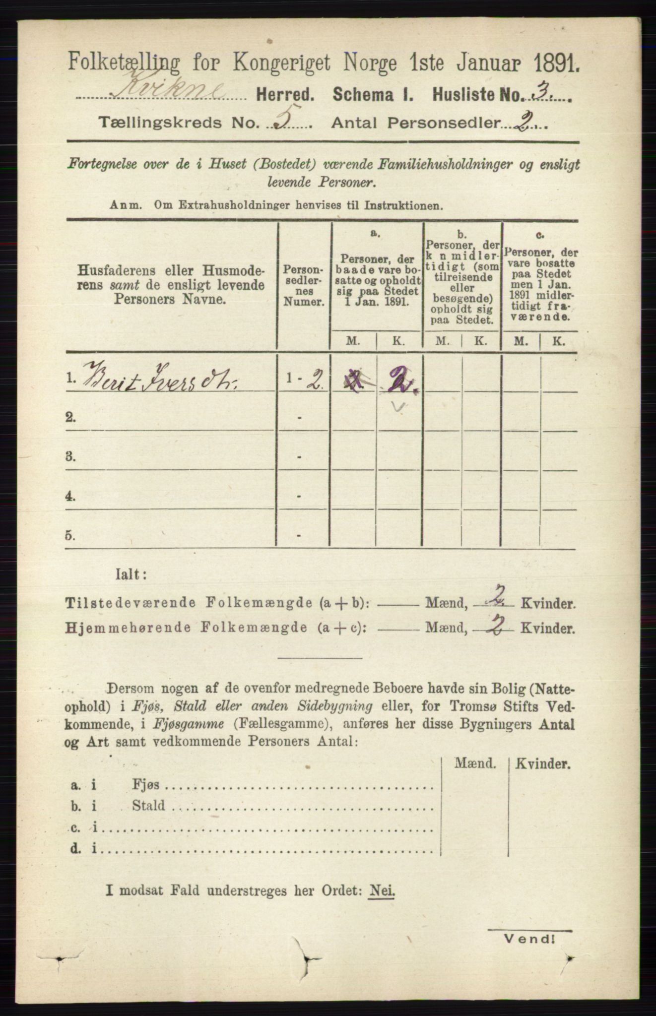 RA, 1891 census for 0440 Kvikne, 1891, p. 1291