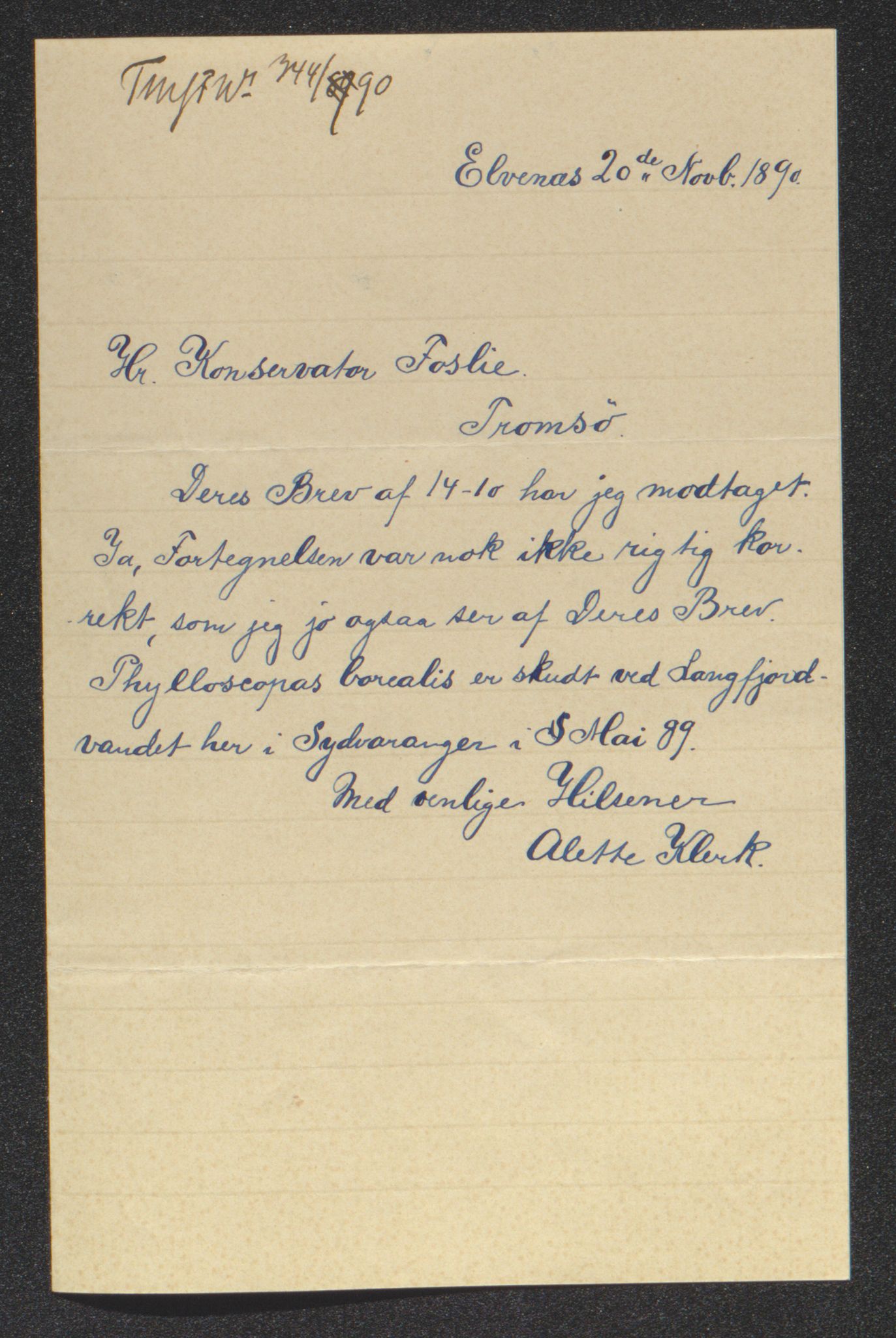 Tromsø Museum, AV/SATØ-S-0162/D/Db/L0036: Journalsaker og innkomne brev, 1890-1893