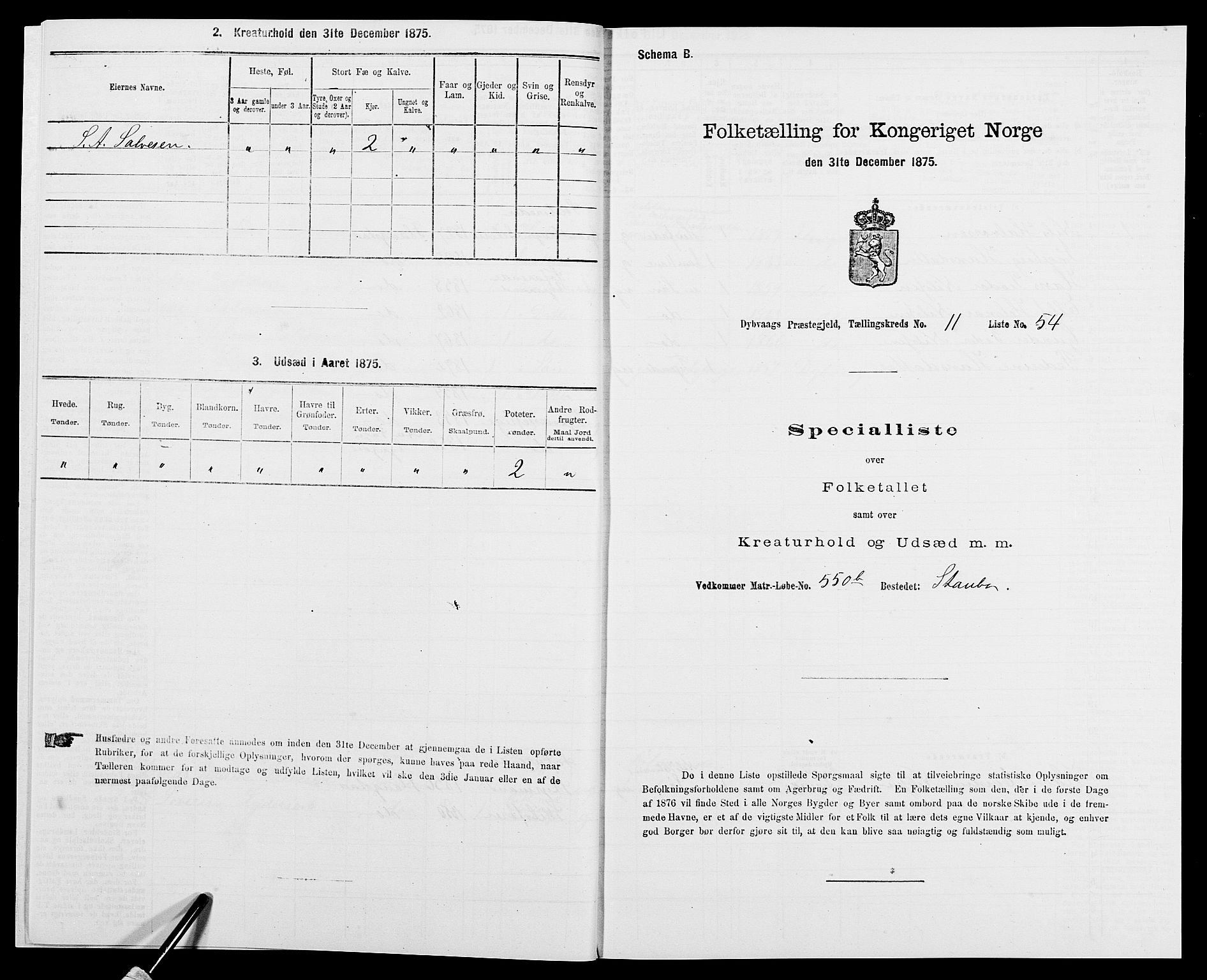 SAK, 1875 census for 0915P Dypvåg, 1875, p. 1620