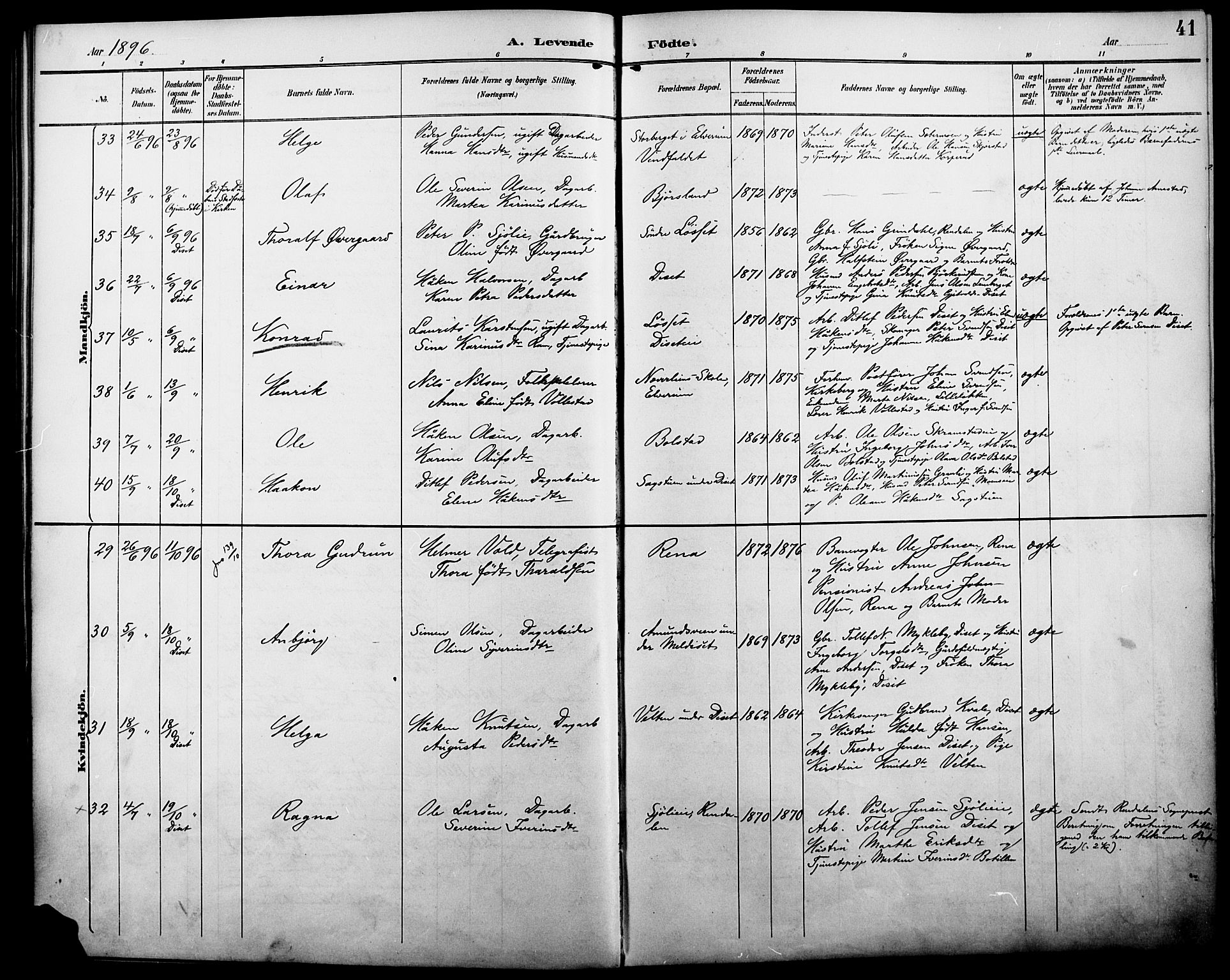 Åmot prestekontor, Hedmark, AV/SAH-PREST-056/H/Ha/Haa/L0011: Parish register (official) no. 11, 1890-1897, p. 41