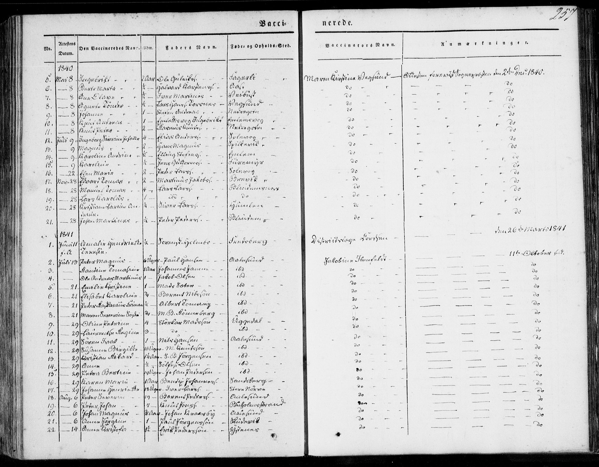 Ministerialprotokoller, klokkerbøker og fødselsregistre - Møre og Romsdal, AV/SAT-A-1454/528/L0396: Parish register (official) no. 528A07, 1839-1847, p. 257