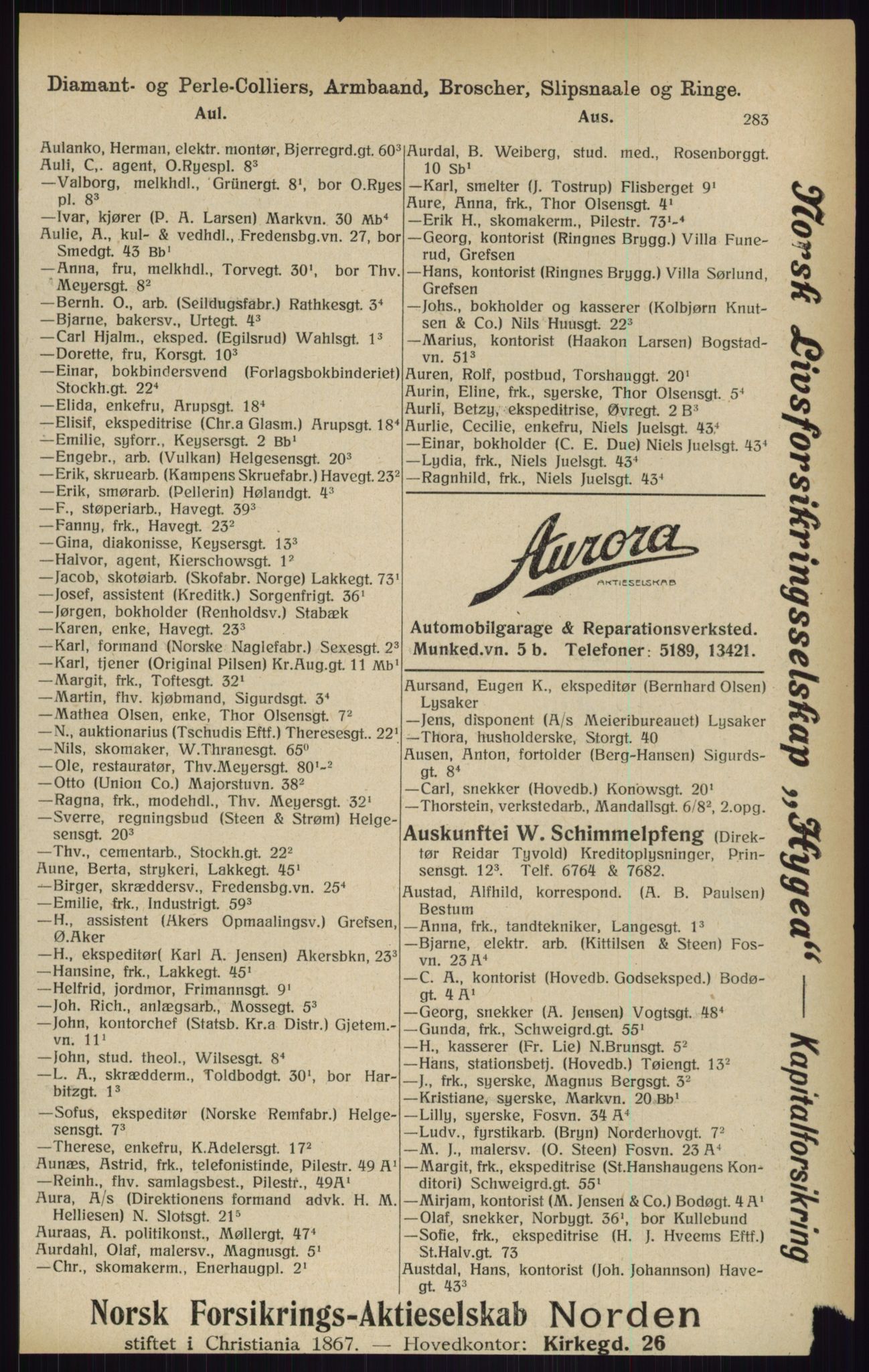 Kristiania/Oslo adressebok, PUBL/-, 1916, p. 283