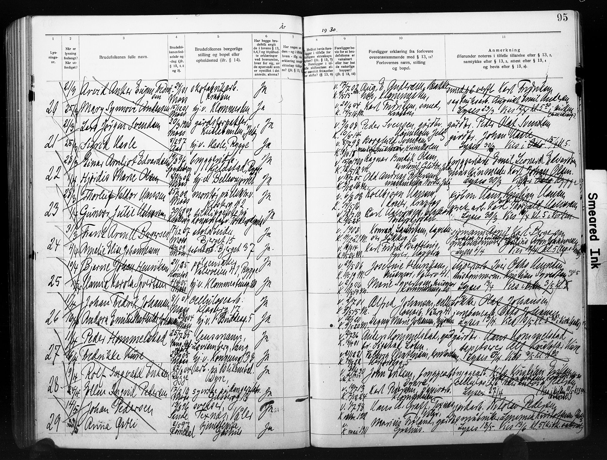 Moss prestekontor Kirkebøker, SAO/A-2003/H/Ha/L0002: Banns register no. 2, 1919-1930, p. 95