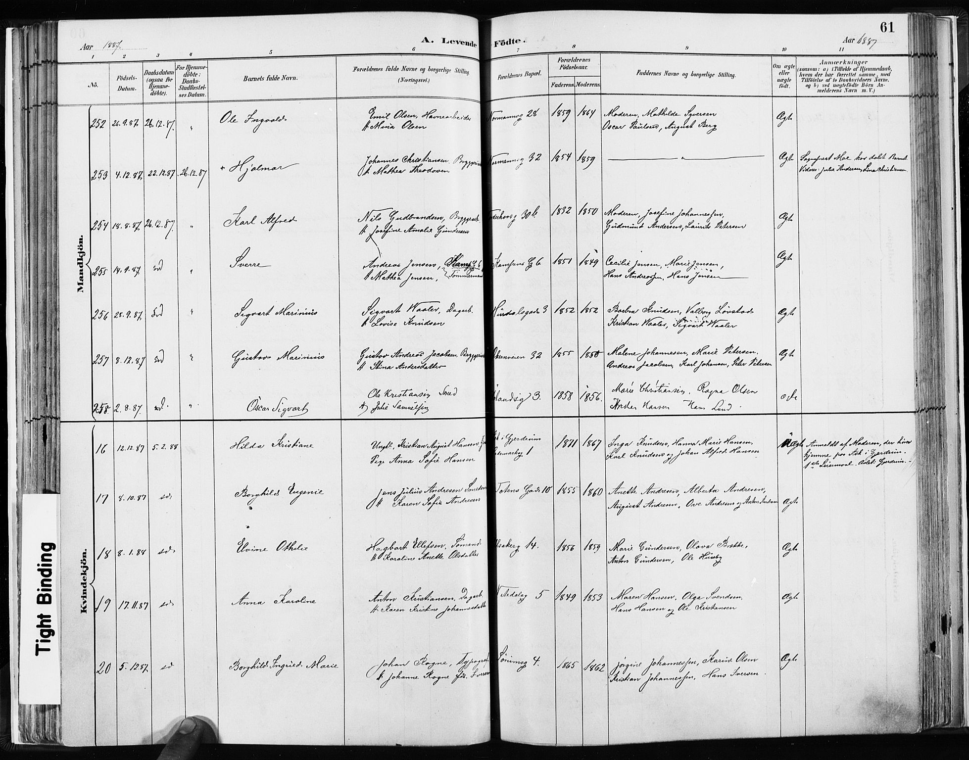Kampen prestekontor Kirkebøker, SAO/A-10853/F/Fa/L0003: Parish register (official) no. I 3, 1886-1892, p. 61
