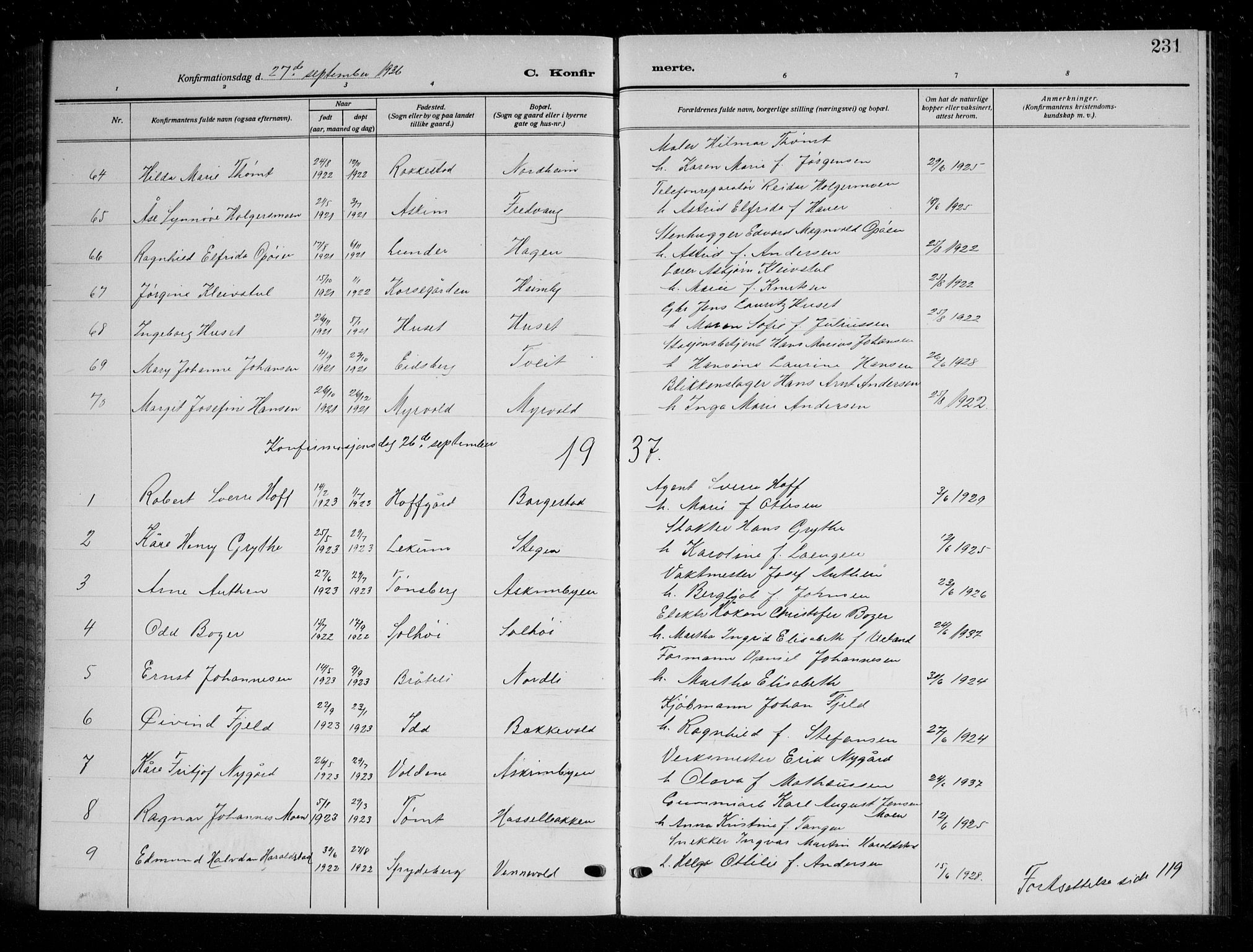Askim prestekontor Kirkebøker, AV/SAO-A-10900/G/Ga/L0003: Parish register (copy) no. 3, 1921-1937, p. 231