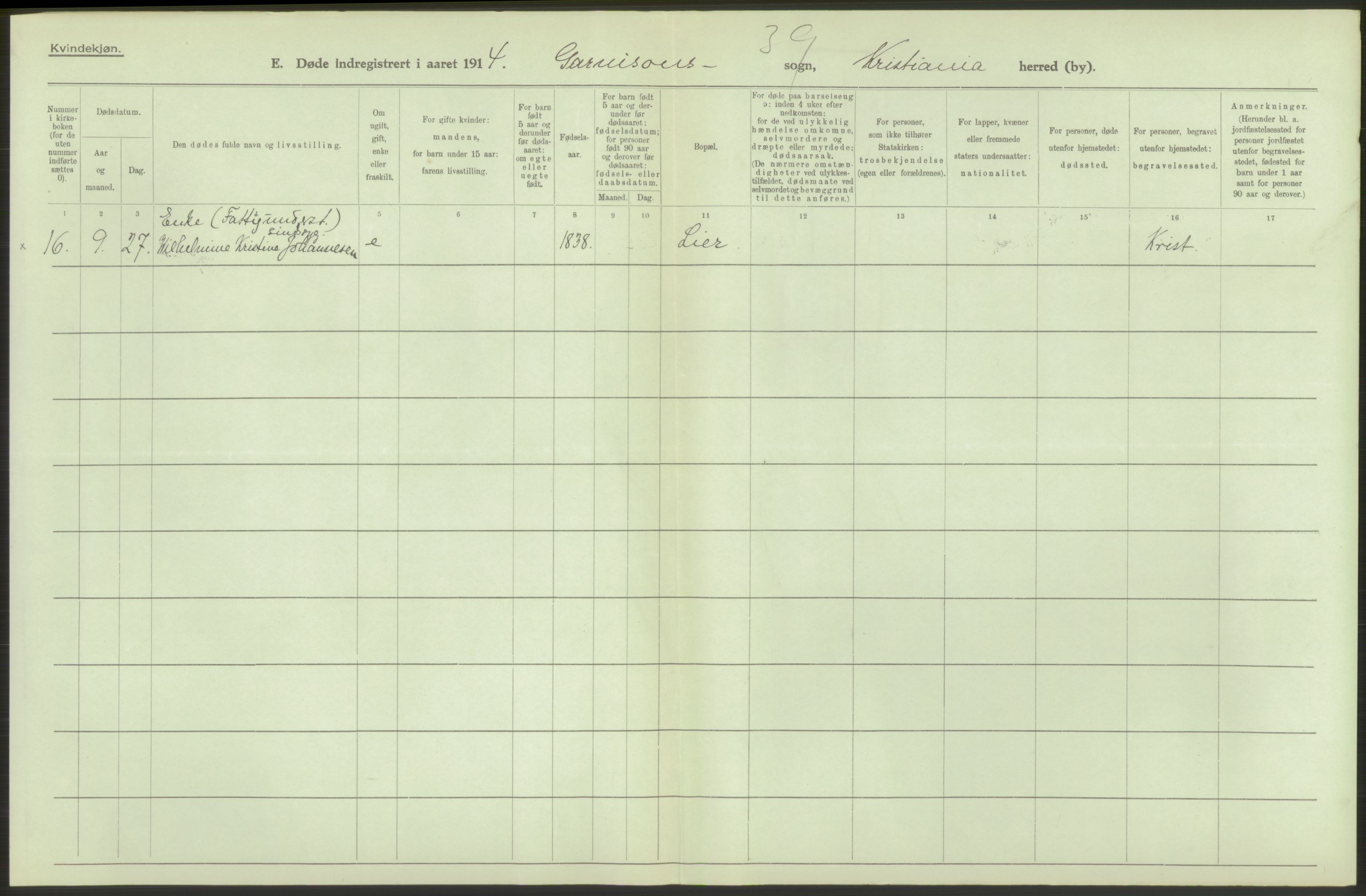 Statistisk sentralbyrå, Sosiodemografiske emner, Befolkning, AV/RA-S-2228/D/Df/Dfb/Dfbd/L0008: Kristiania: Døde, 1914, p. 28