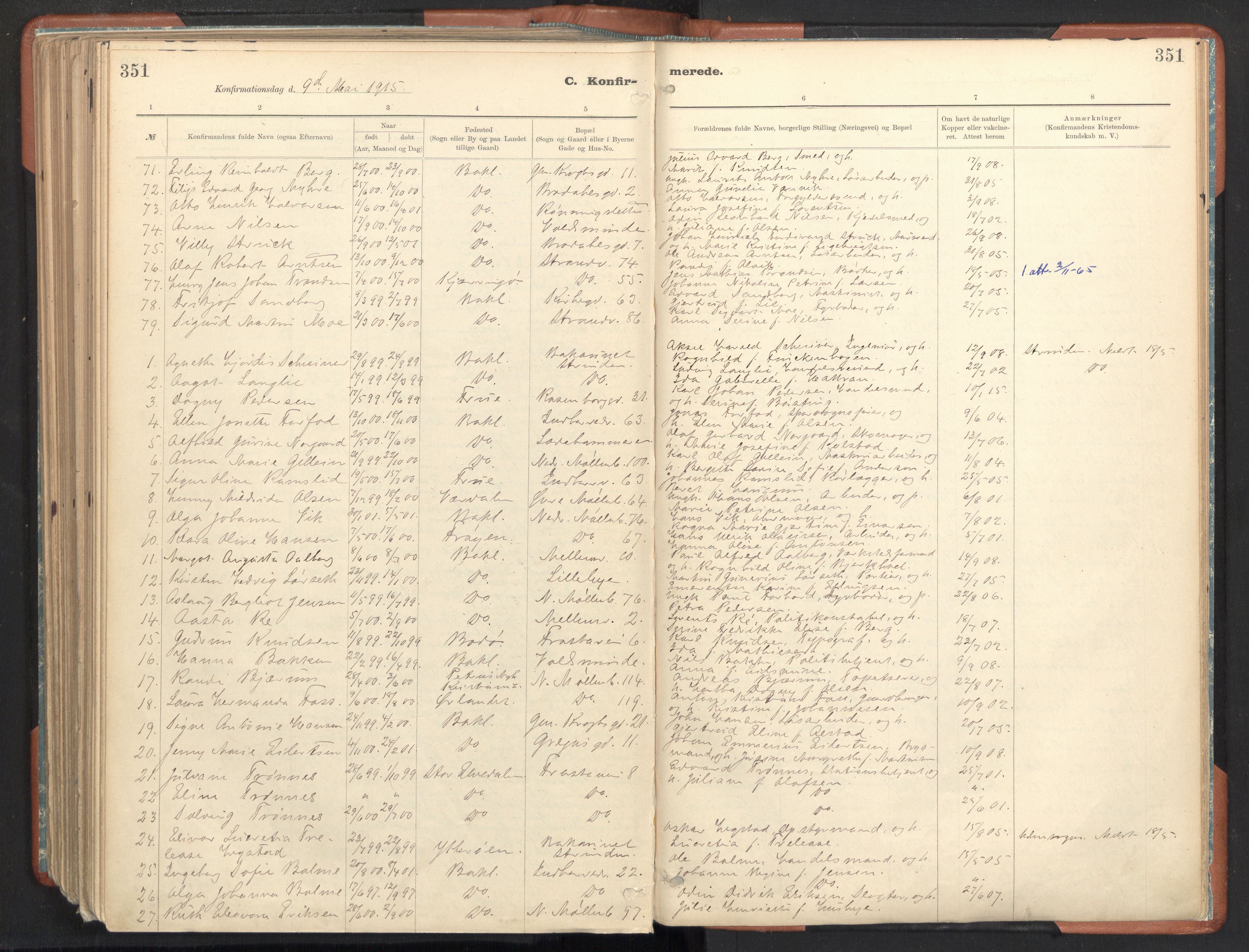 Ministerialprotokoller, klokkerbøker og fødselsregistre - Sør-Trøndelag, SAT/A-1456/605/L0243: Parish register (official) no. 605A05, 1908-1923, p. 351