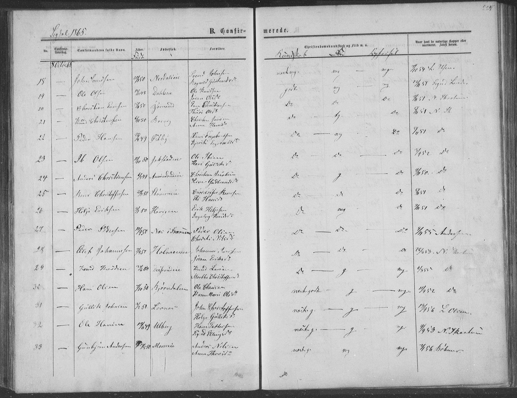 Sigdal kirkebøker, AV/SAKO-A-245/F/Fa/L0009a: Parish register (official) no. I 9A, 1860-1871, p. 224