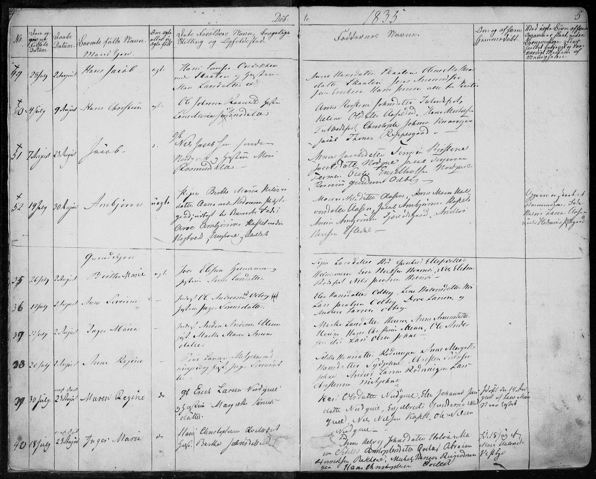 Hedrum kirkebøker, AV/SAKO-A-344/F/Fa/L0005: Parish register (official) no. I 5, 1835-1848, p. 5