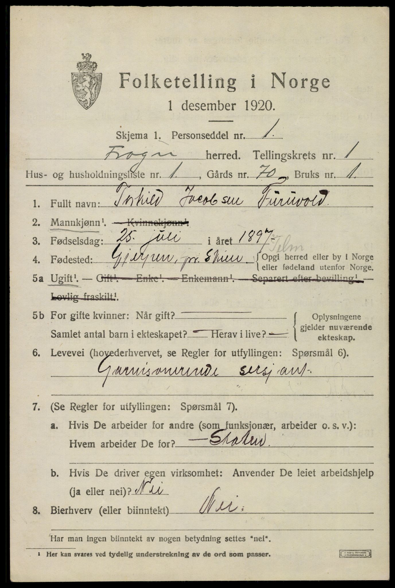 SAO, 1920 census for Frogn, 1920, p. 927