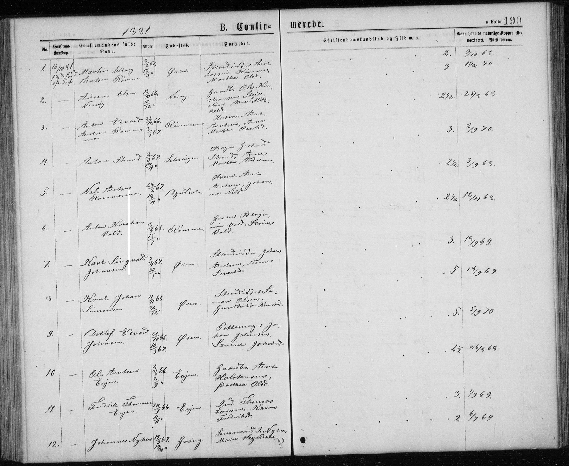 Ministerialprotokoller, klokkerbøker og fødselsregistre - Sør-Trøndelag, AV/SAT-A-1456/668/L0817: Parish register (copy) no. 668C06, 1873-1884, p. 190