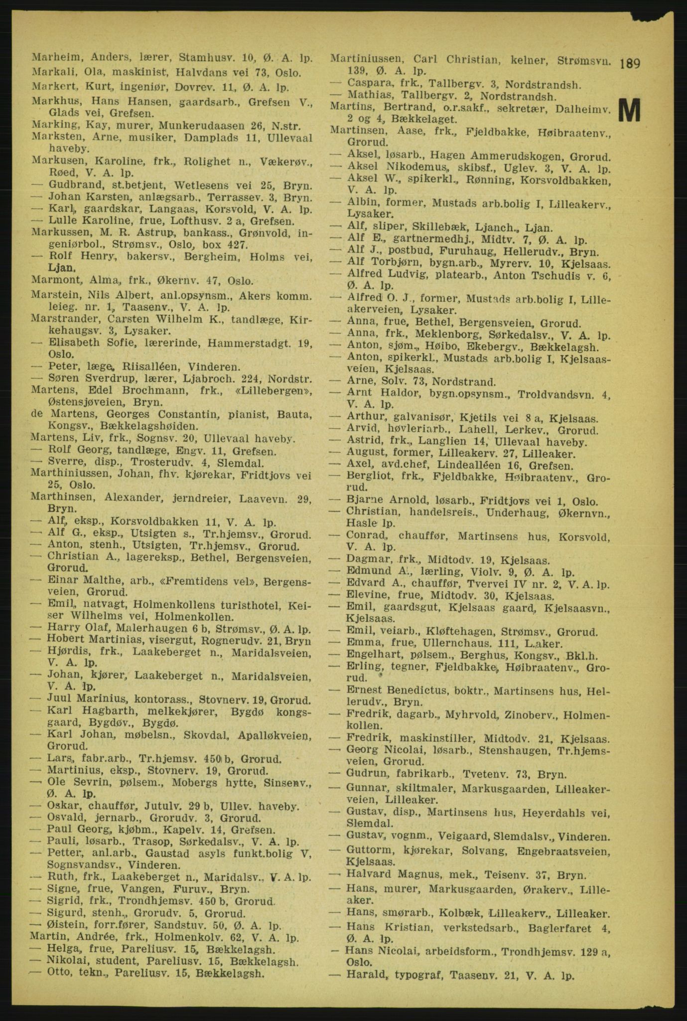Aker adressebok/adressekalender, PUBL/001/A/004: Aker adressebok, 1929, p. 189