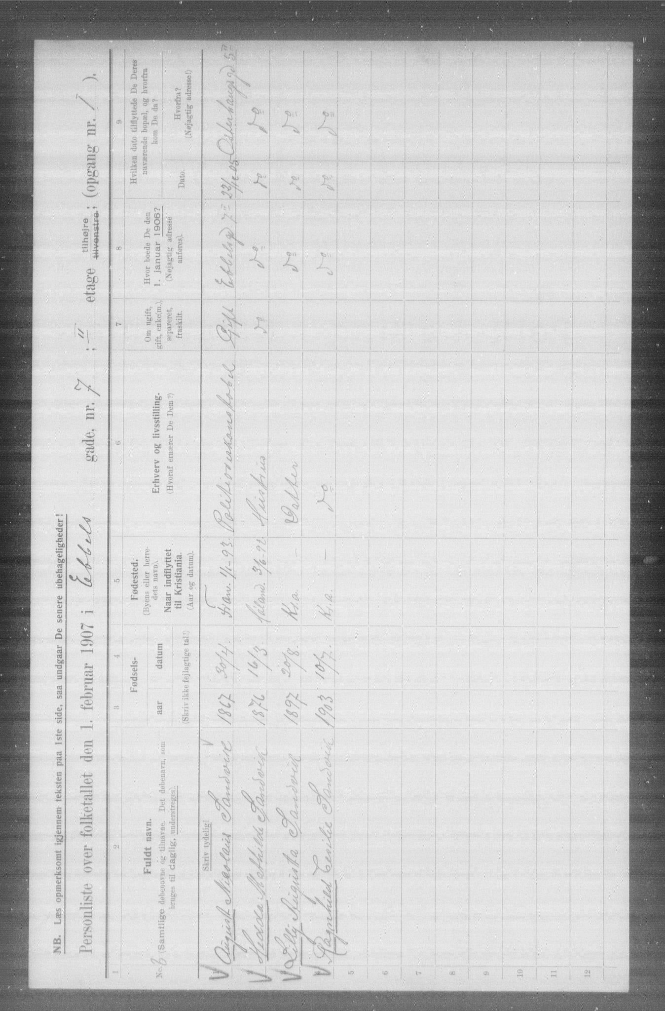 OBA, Municipal Census 1907 for Kristiania, 1907, p. 9256