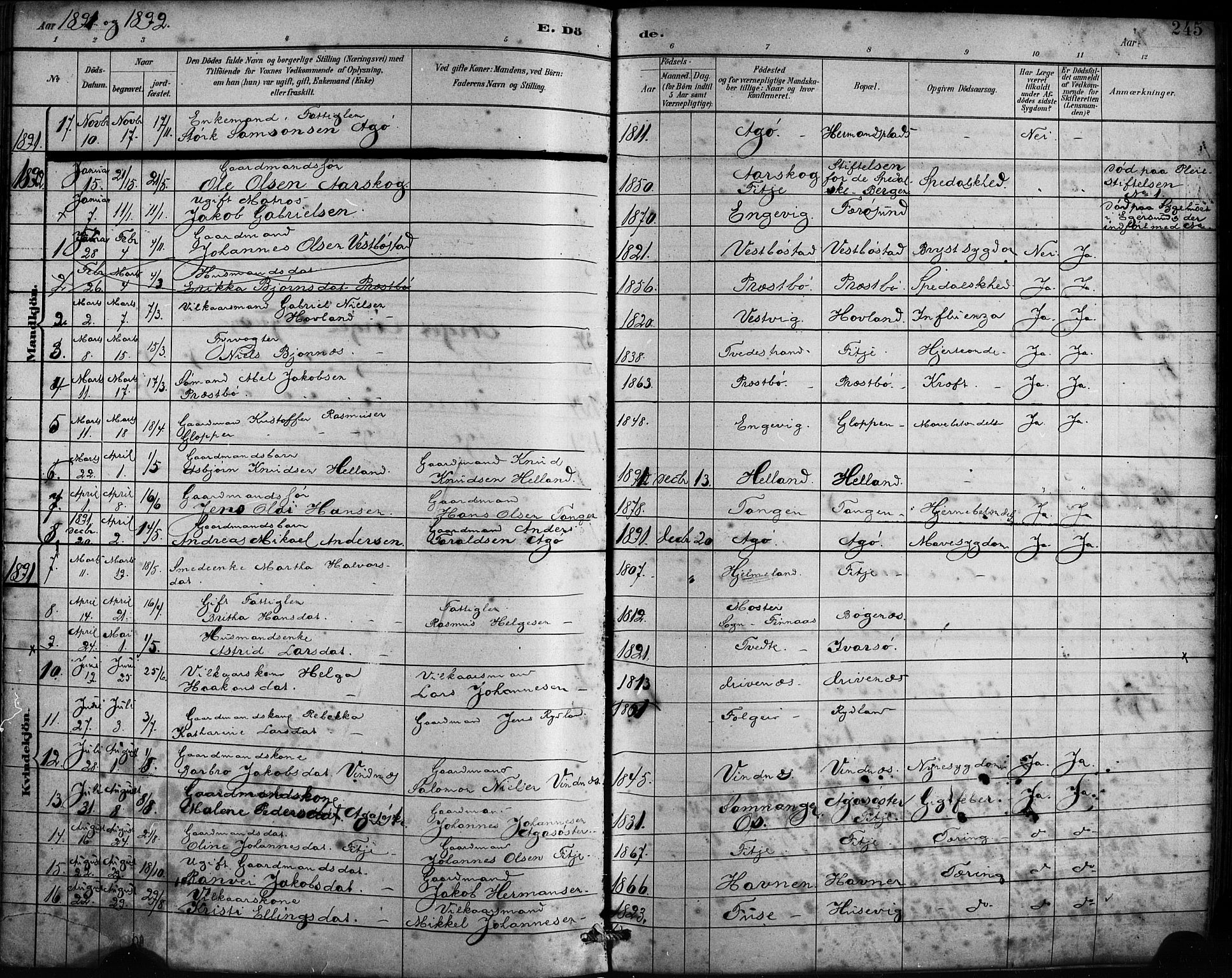 Fitjar sokneprestembete, SAB/A-99926: Parish register (official) no. A 2, 1882-1899, p. 245