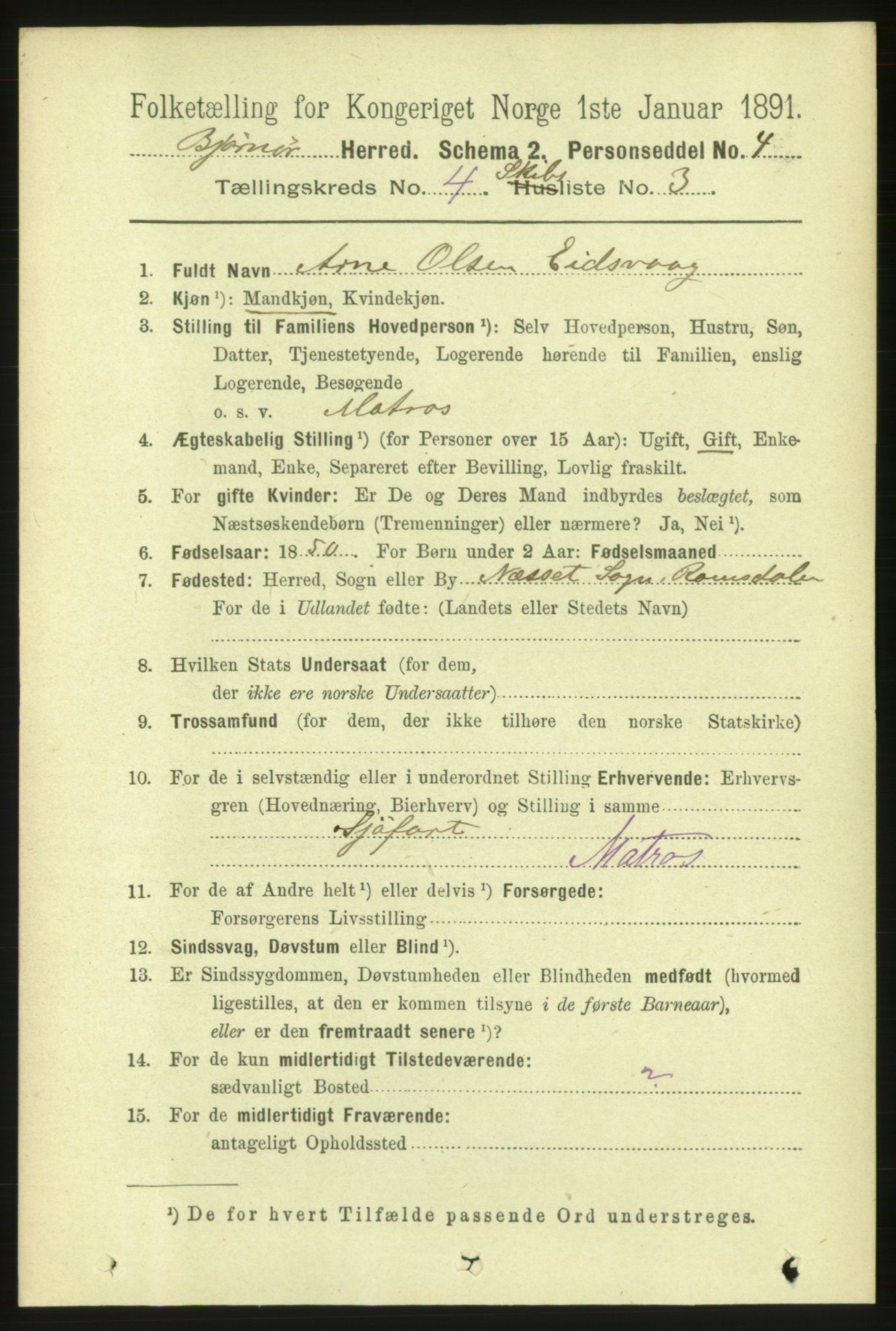 RA, 1891 census for 1632 Bjørnør, 1891, p. 2237