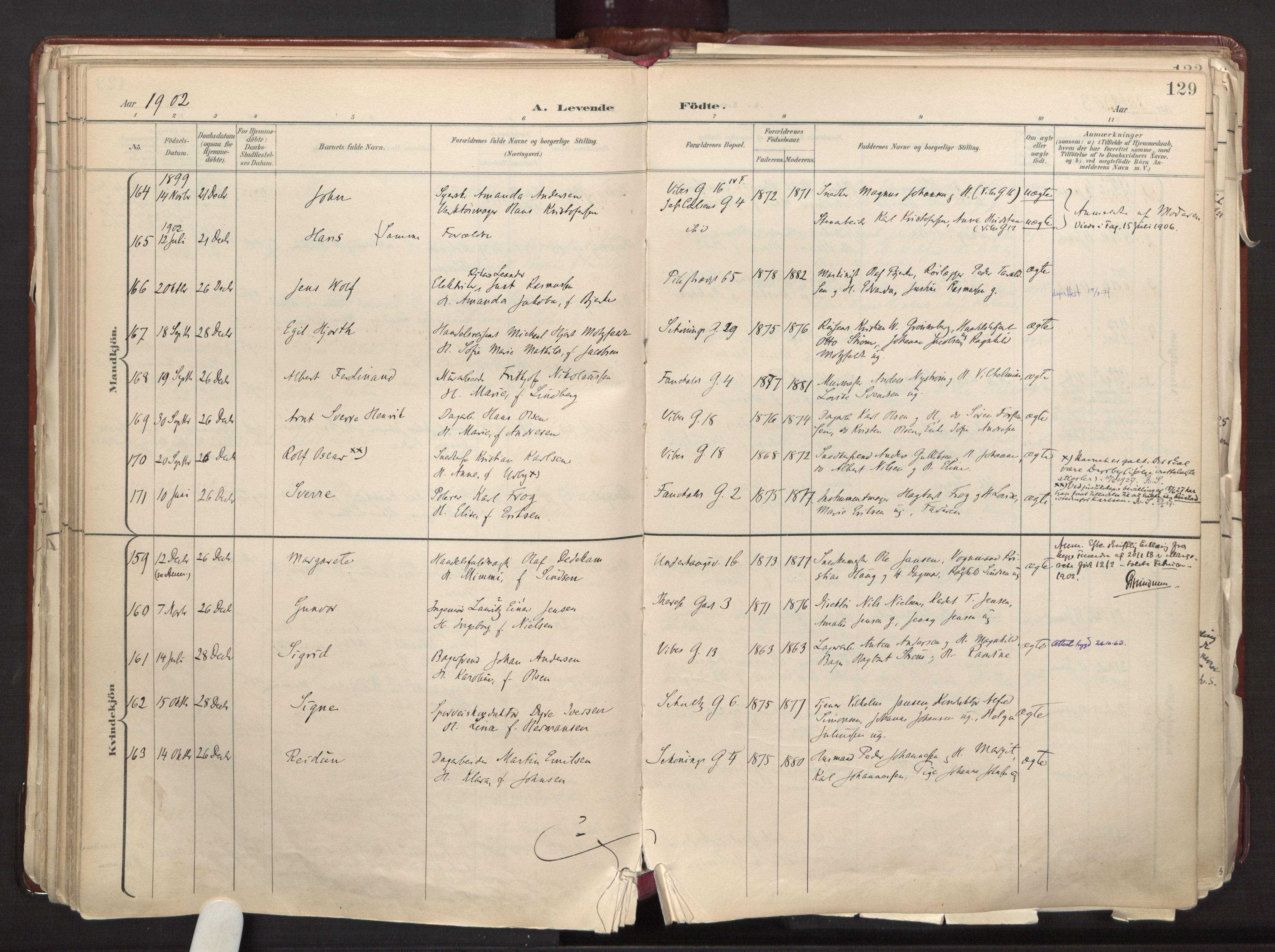 Fagerborg prestekontor Kirkebøker, AV/SAO-A-10844/F/Fa/L0001: Parish register (official) no. 1, 1898-1909, p. 129