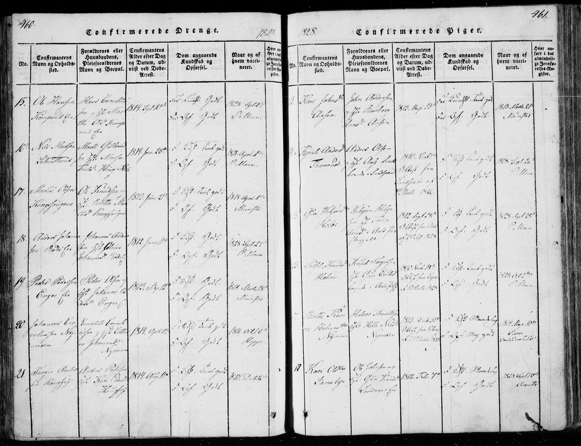 Modum kirkebøker, AV/SAKO-A-234/F/Fa/L0006: Parish register (official) no. 6, 1832-1841, p. 460-461