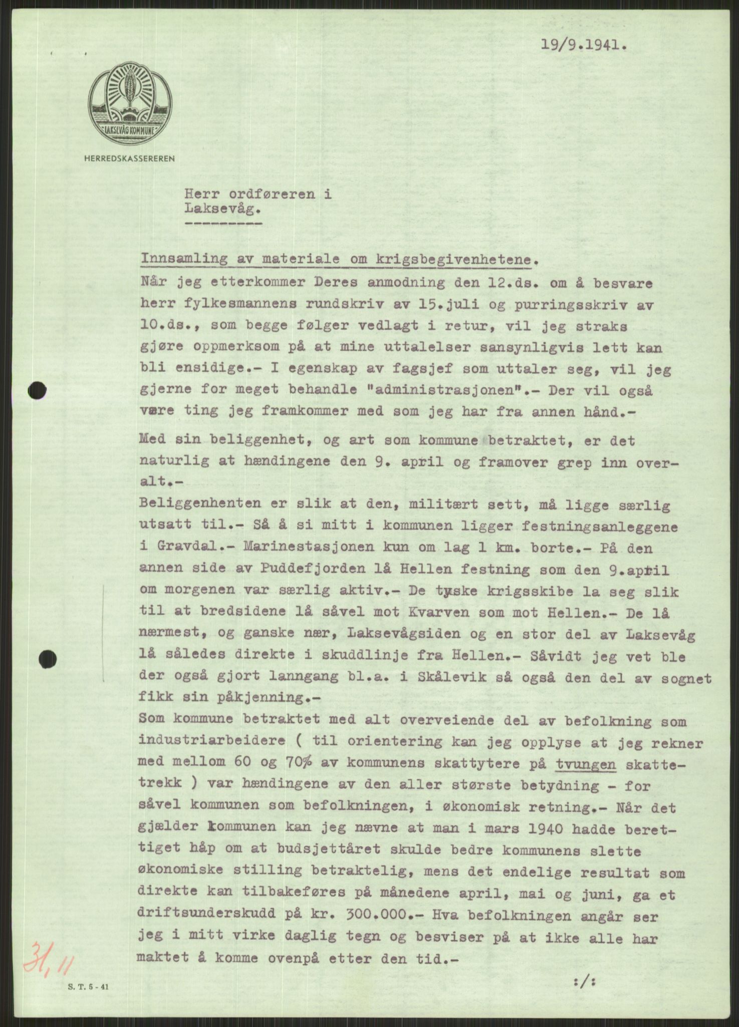 Forsvaret, Forsvarets krigshistoriske avdeling, AV/RA-RAFA-2017/Y/Ya/L0015: II-C-11-31 - Fylkesmenn.  Rapporter om krigsbegivenhetene 1940., 1940, p. 361