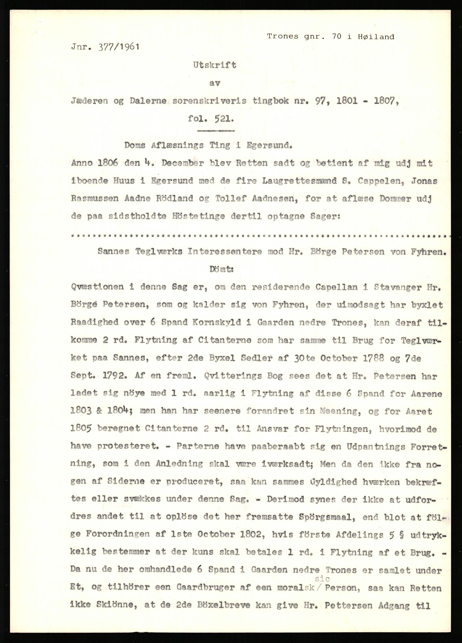 Statsarkivet i Stavanger, AV/SAST-A-101971/03/Y/Yj/L0088: Avskrifter sortert etter gårdsnavn: Todneim - Tuestad, 1750-1930, p. 621